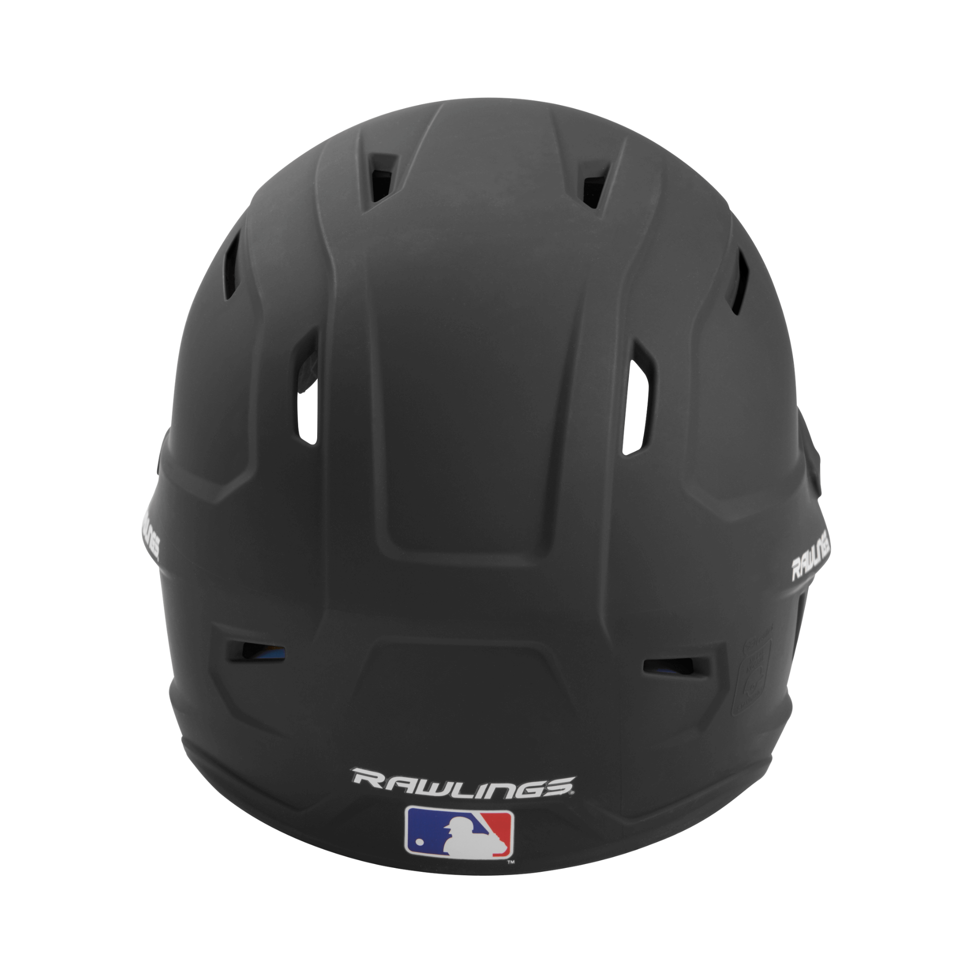Back view of Rawlings MACH Junior Batting Helmet featuring MLB logo and sleek design for optimal ventilation.