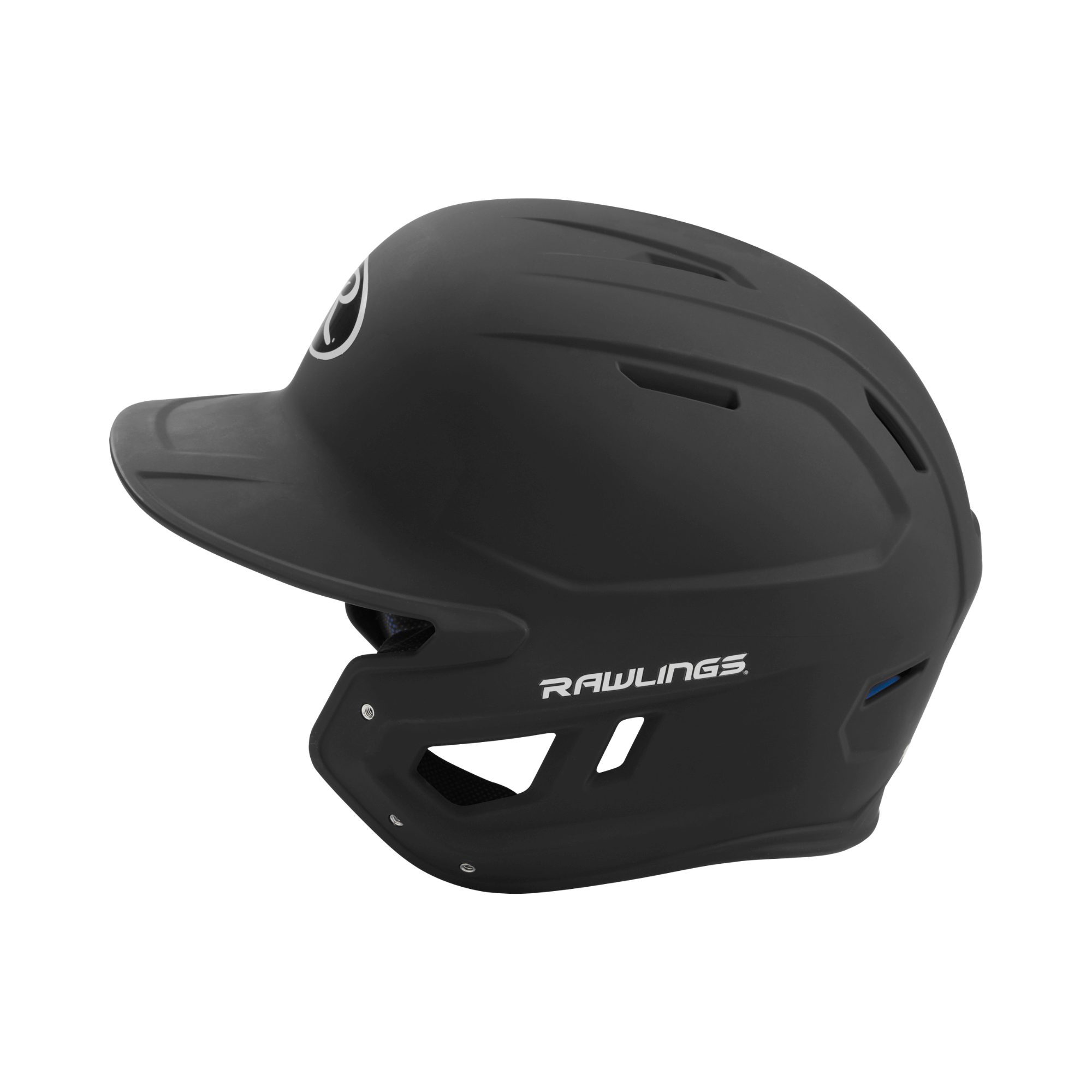 Rawlings Mach Junior batting helmet in sleek black design with optimized ventilation and IMPAX foam technology.