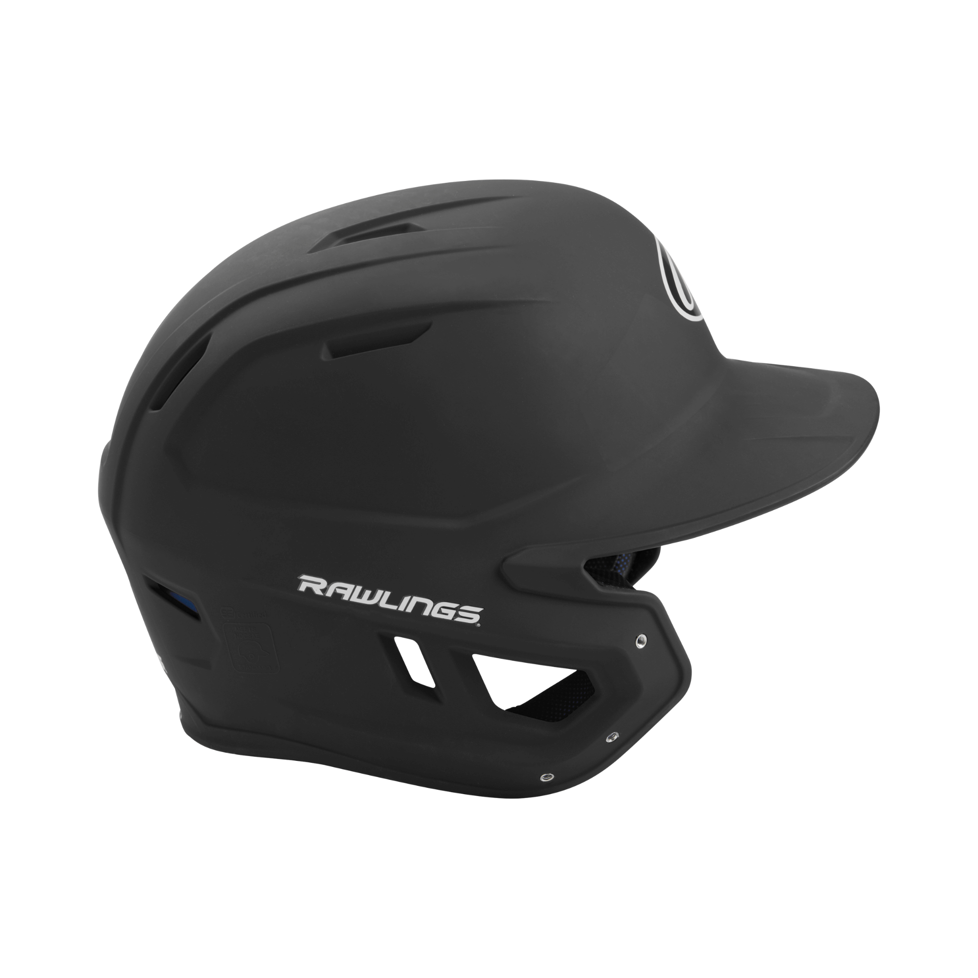 Rawlings Mach Junior Batting Helmet in sleek black design with optimized ventilation and IMPAX foam technology for comfort.