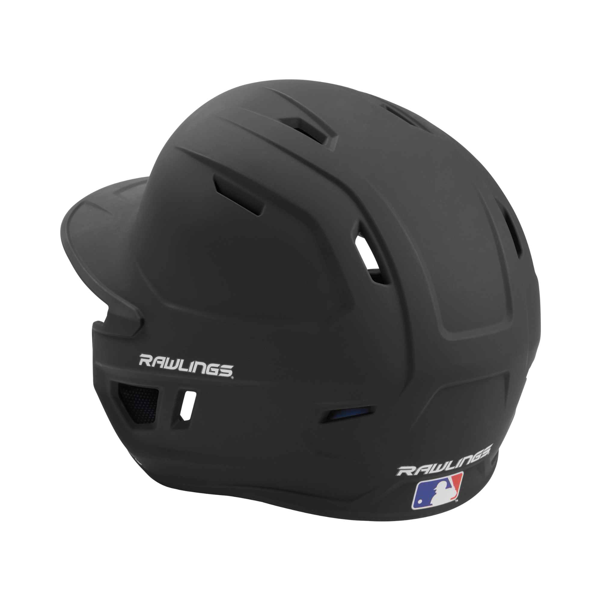 Rawlings MACH junior batting helmet in black, featuring IMPAX foam technology and optimized ventilation design.