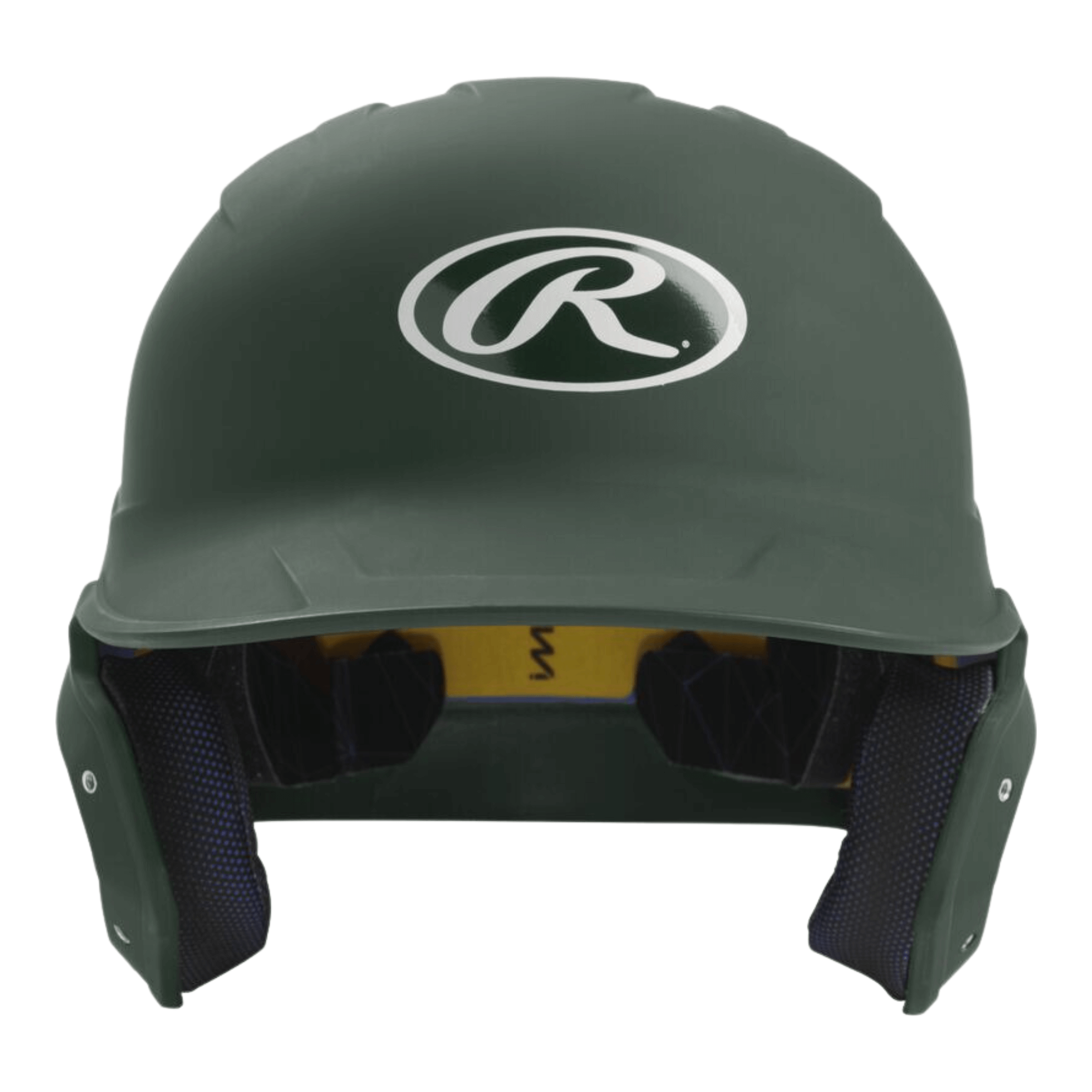 Rawlings MACH batting helmet in dark green, featuring a sleek design and IMPAX foam technology for comfort and protection.