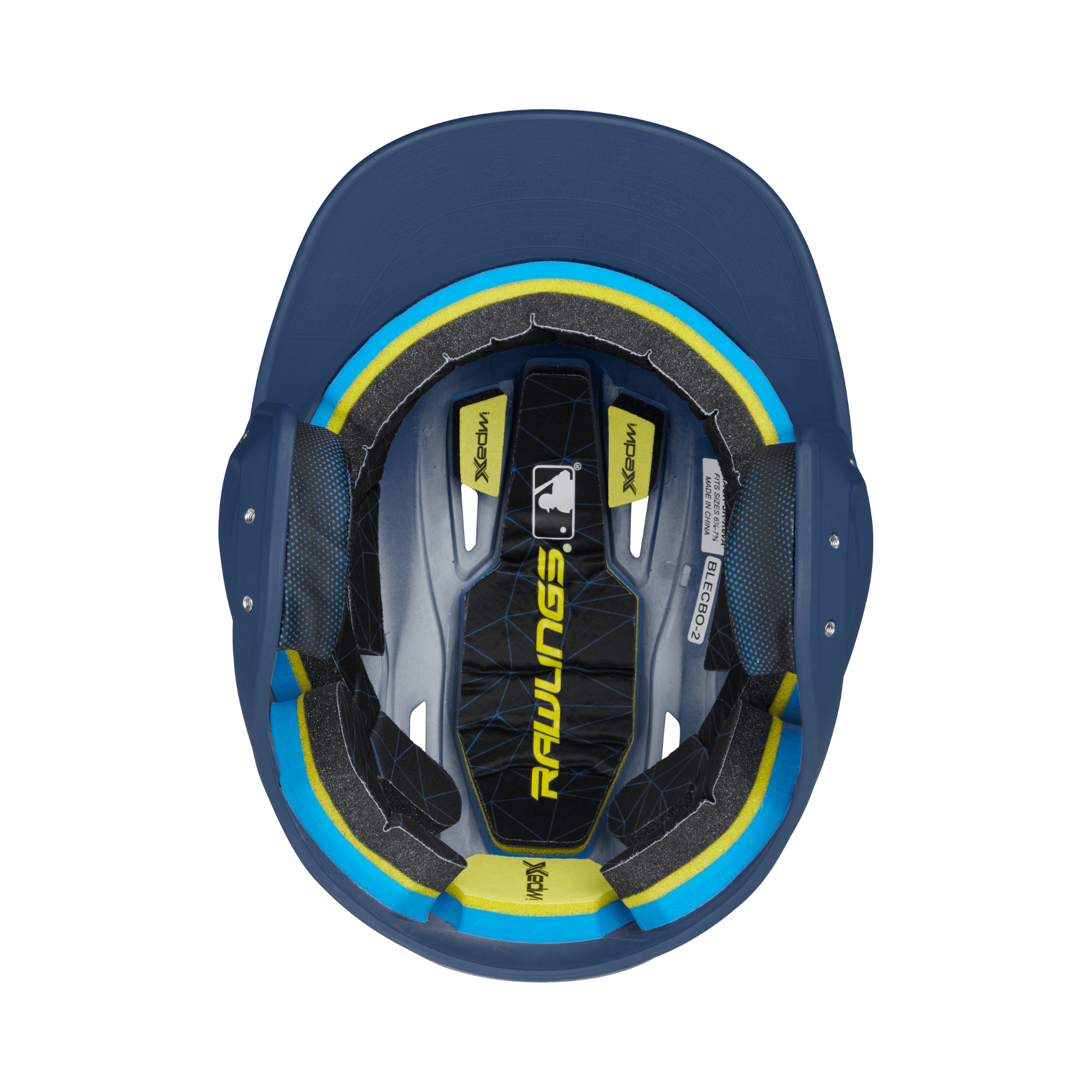 Inside view of Rawlings Mach Senior Batting Helmet, showcasing padding and ventilation design for optimal player protection.