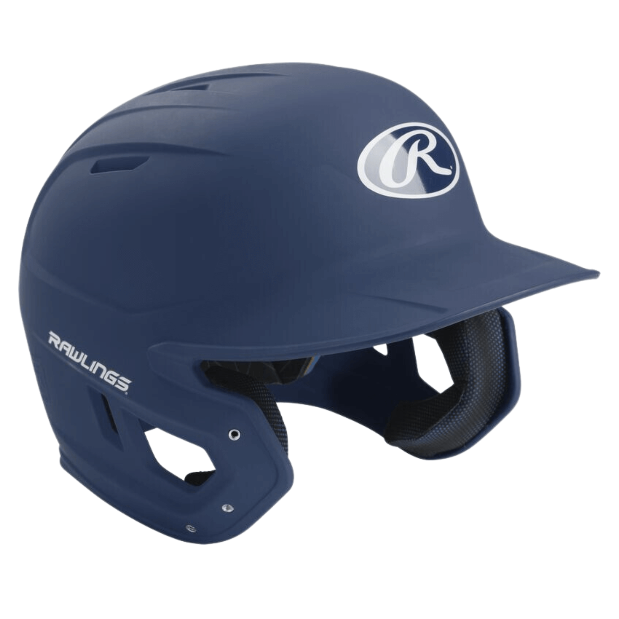 Rawlings Mach junior batting helmet in navy with sleek design and optimal ventilation for baseball players.
