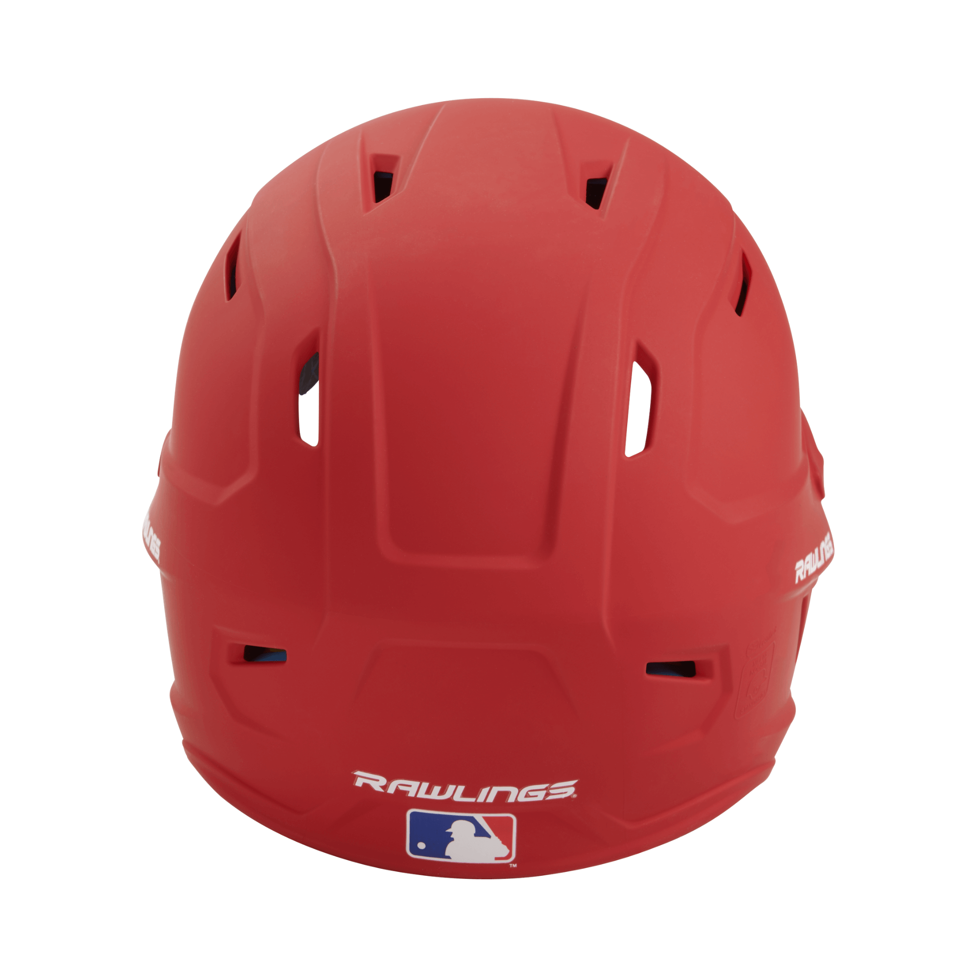 Red Rawlings MACH Junior batting helmet, featuring sleek design and ventilation for optimal performance and comfort.
