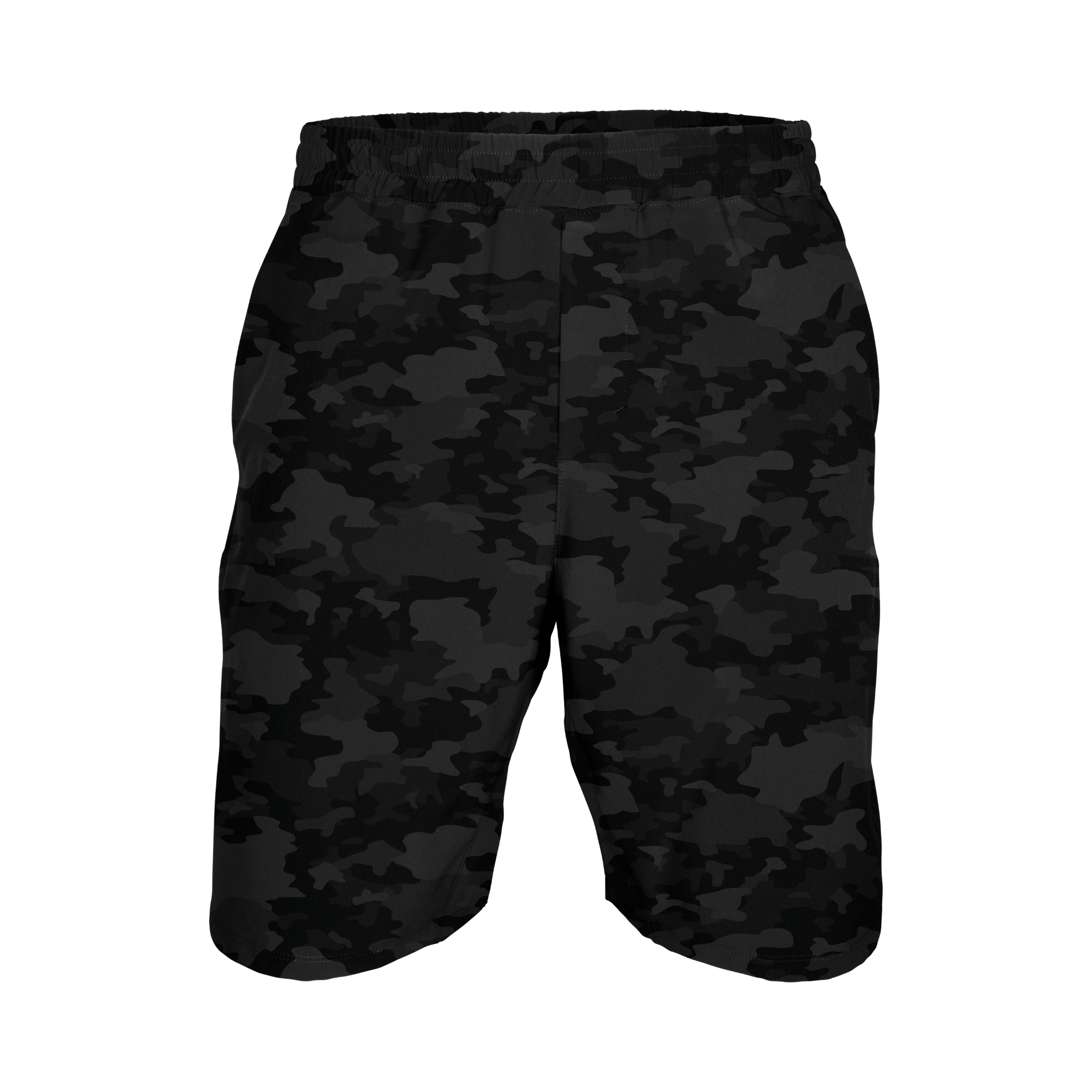 Marucci St. Louie Hybrid Training Short in black camo, featuring an elastic waistband and hidden pocket for secure storage.