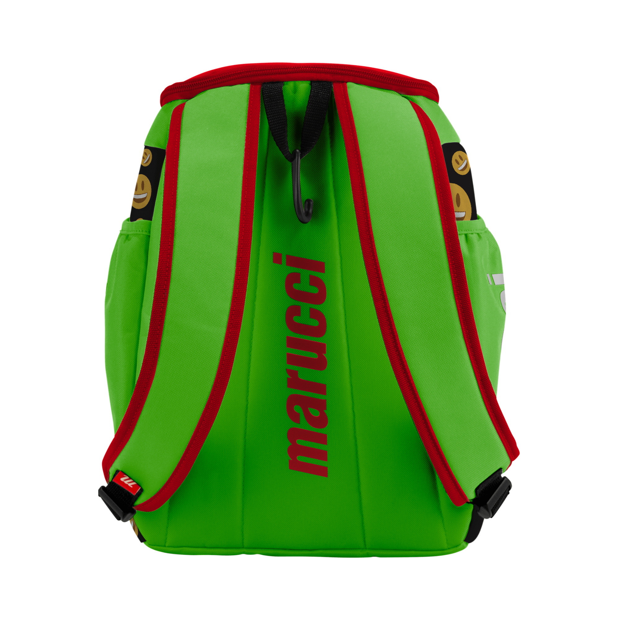 Marucci T-Ball Bat Pack in bright green with red accents, designed for kids to organize and transport their gear.