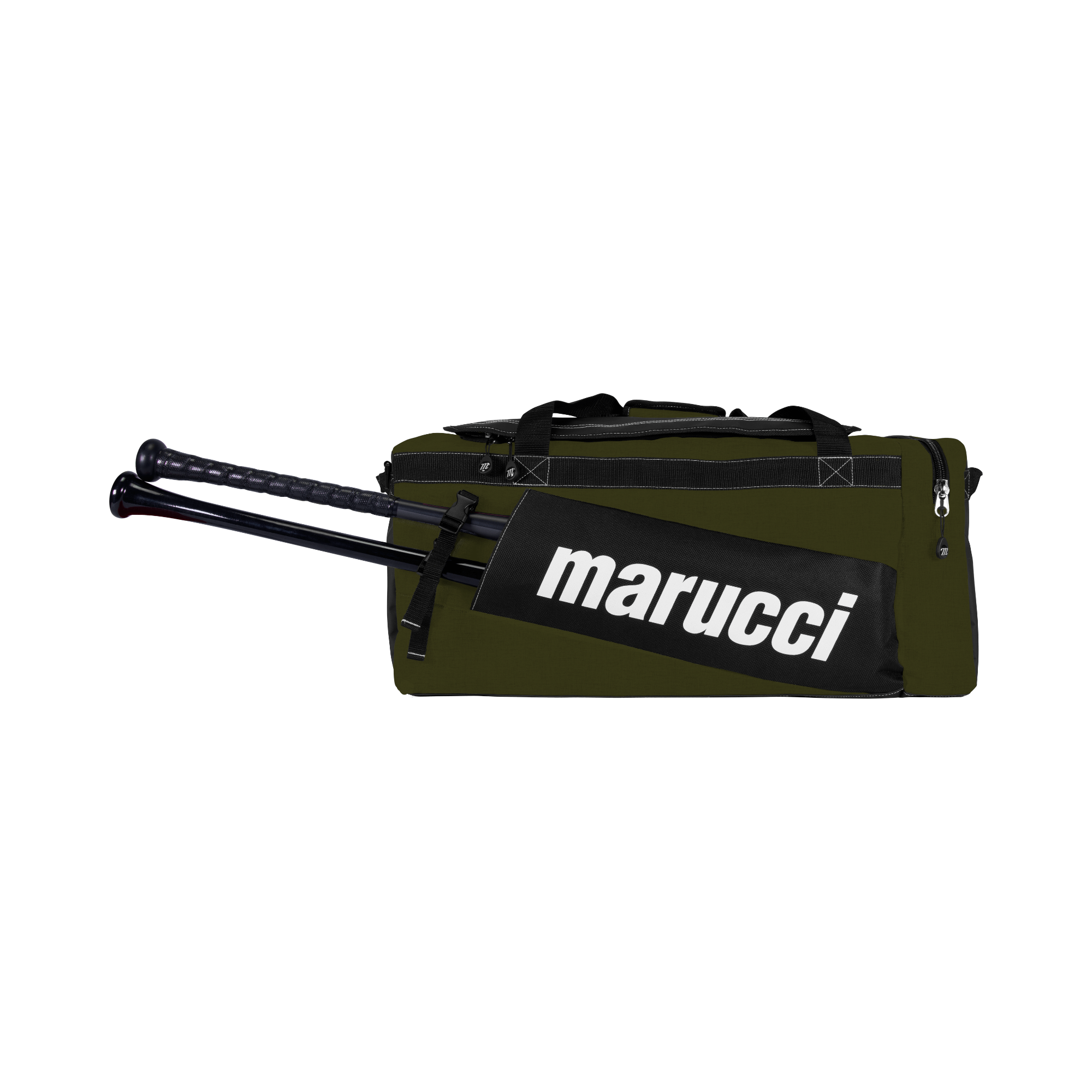 Green Marucci Pro Utility Duffel Bag with bat sleeves and durable, water-resistant design.