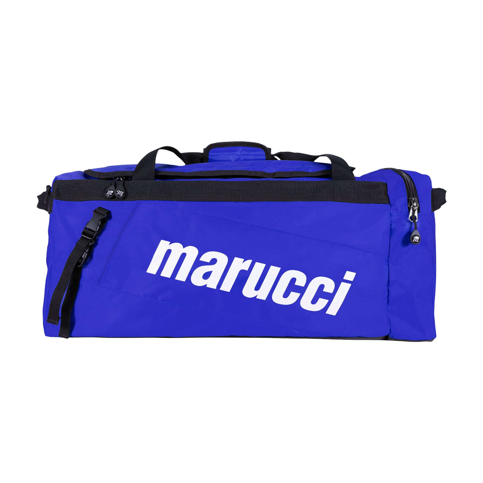 Marucci Team Utility Duffel Bag in vibrant blue, designed for carrying gear and bats securely.