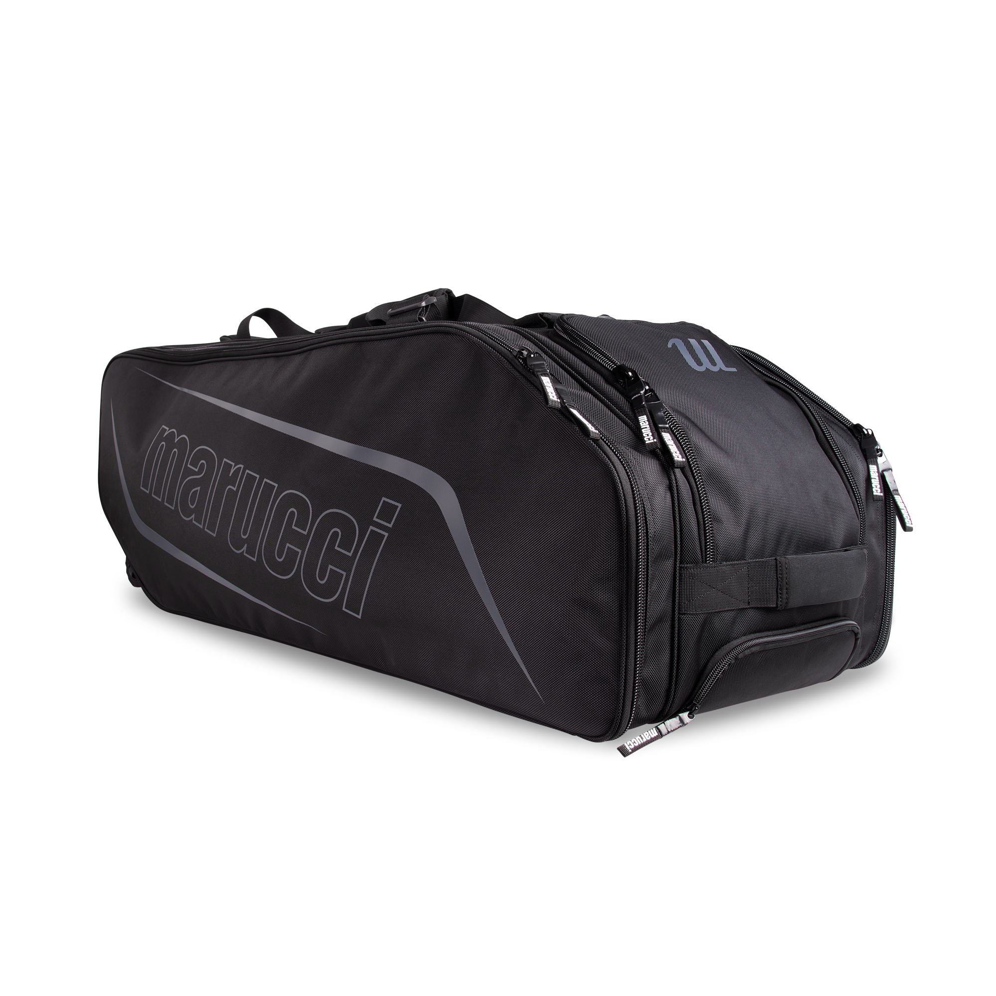 Marucci XD Wheeled Bat Pack Black front side view – baseball gear bag