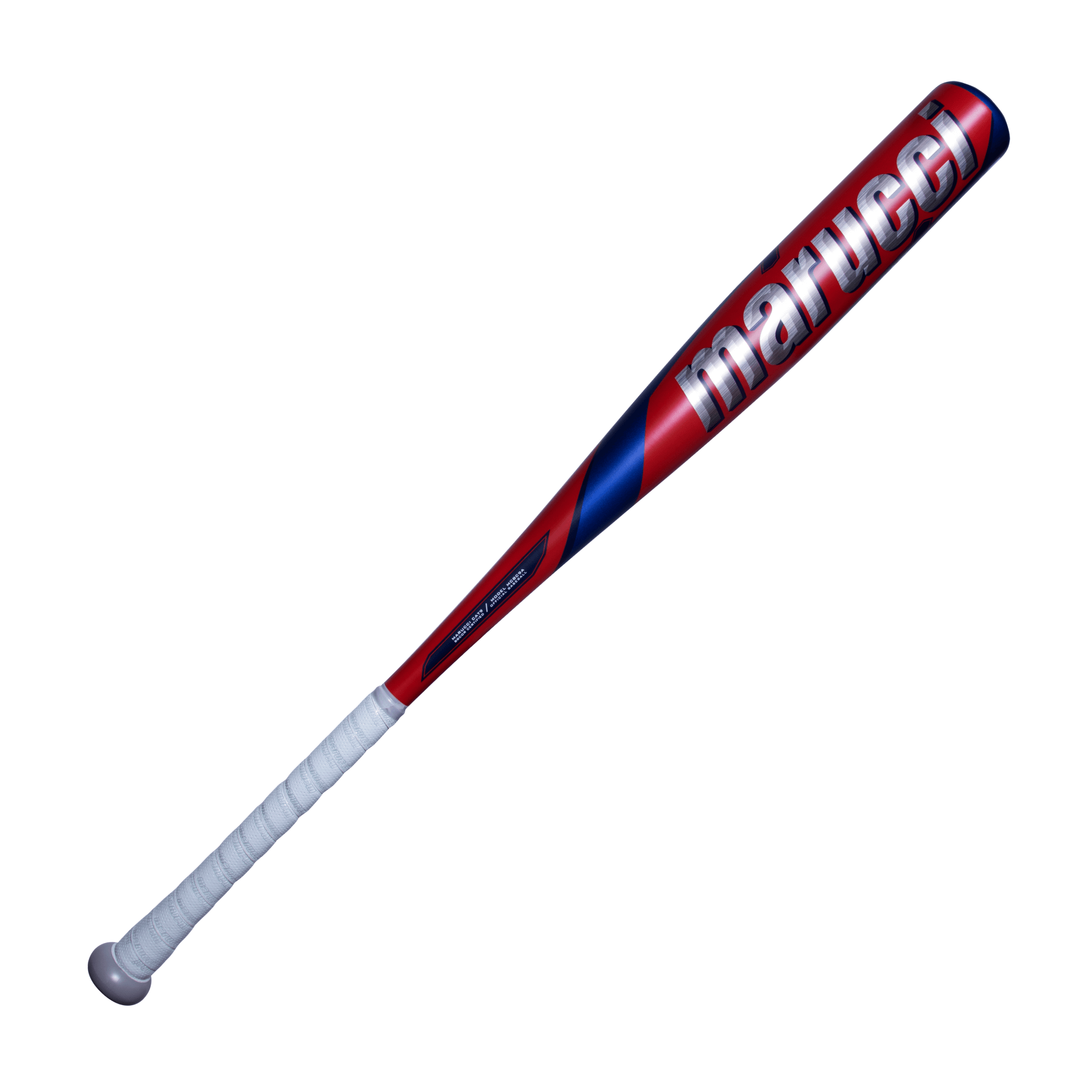 Marucci CAT9 America -3 BBCOR aluminum baseball bat with red and blue design, featuring a comfortable grip and large sweet spot.