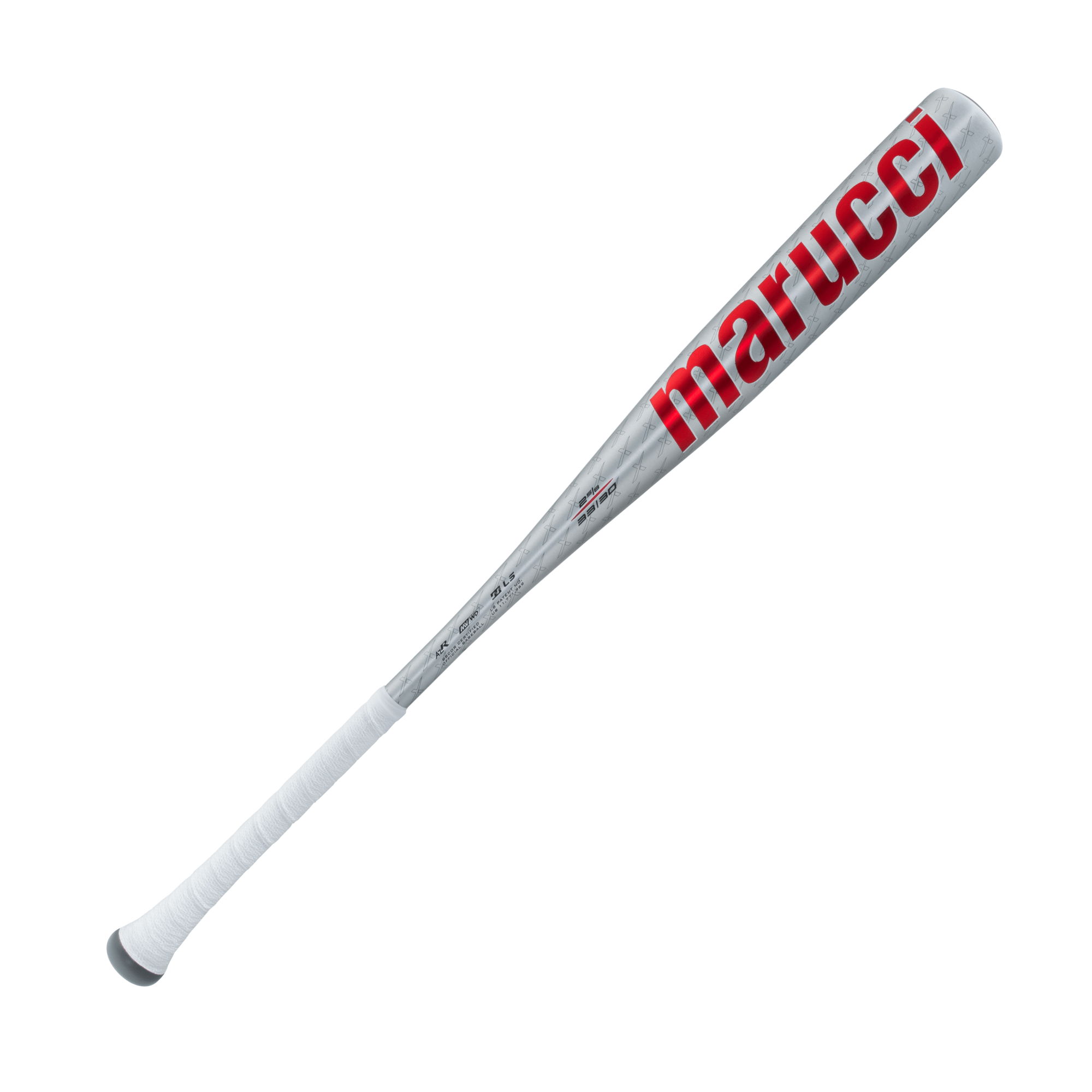 Marucci CATX2 BBCOR (-3) baseball bat with a silver design and red logo, featuring advanced anti-vibration technology.