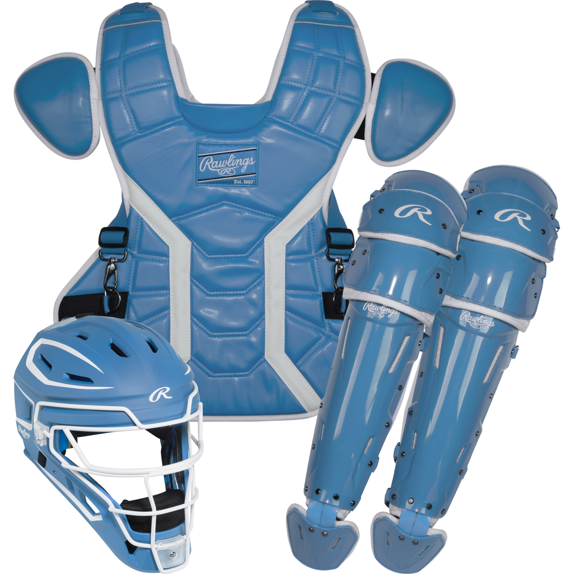 Rawlings Mach Pro Series Catchers Set - Columbia Blue/White full set overview