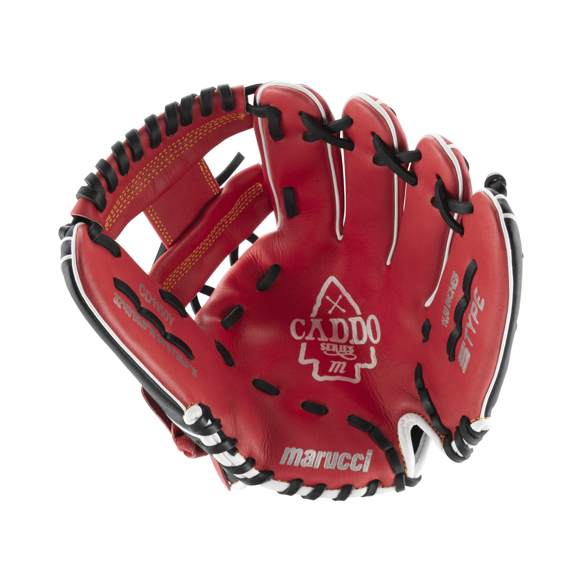 Marucci Caddo Series V2 11.5" I Web RHT glove showcasing full-grain cowhide leather and adjustable fit features.
