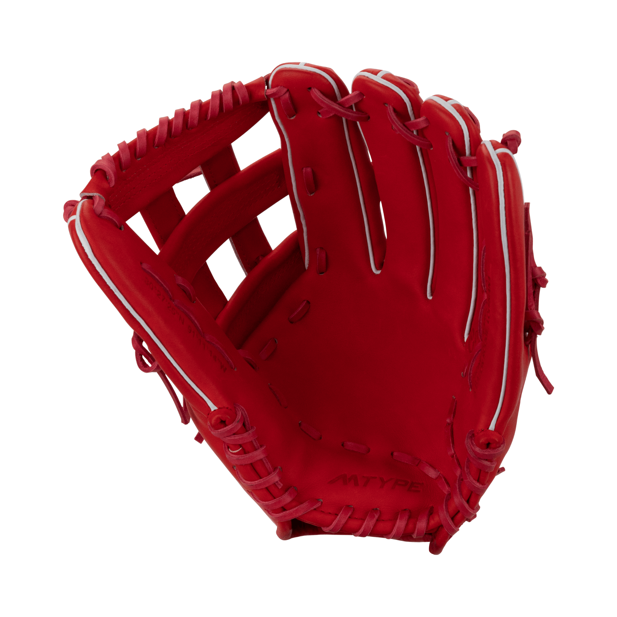 Marucci Capitol M Type 78R3 12.75" red baseball glove with thumb and pinky sleeves for enhanced comfort and fit.