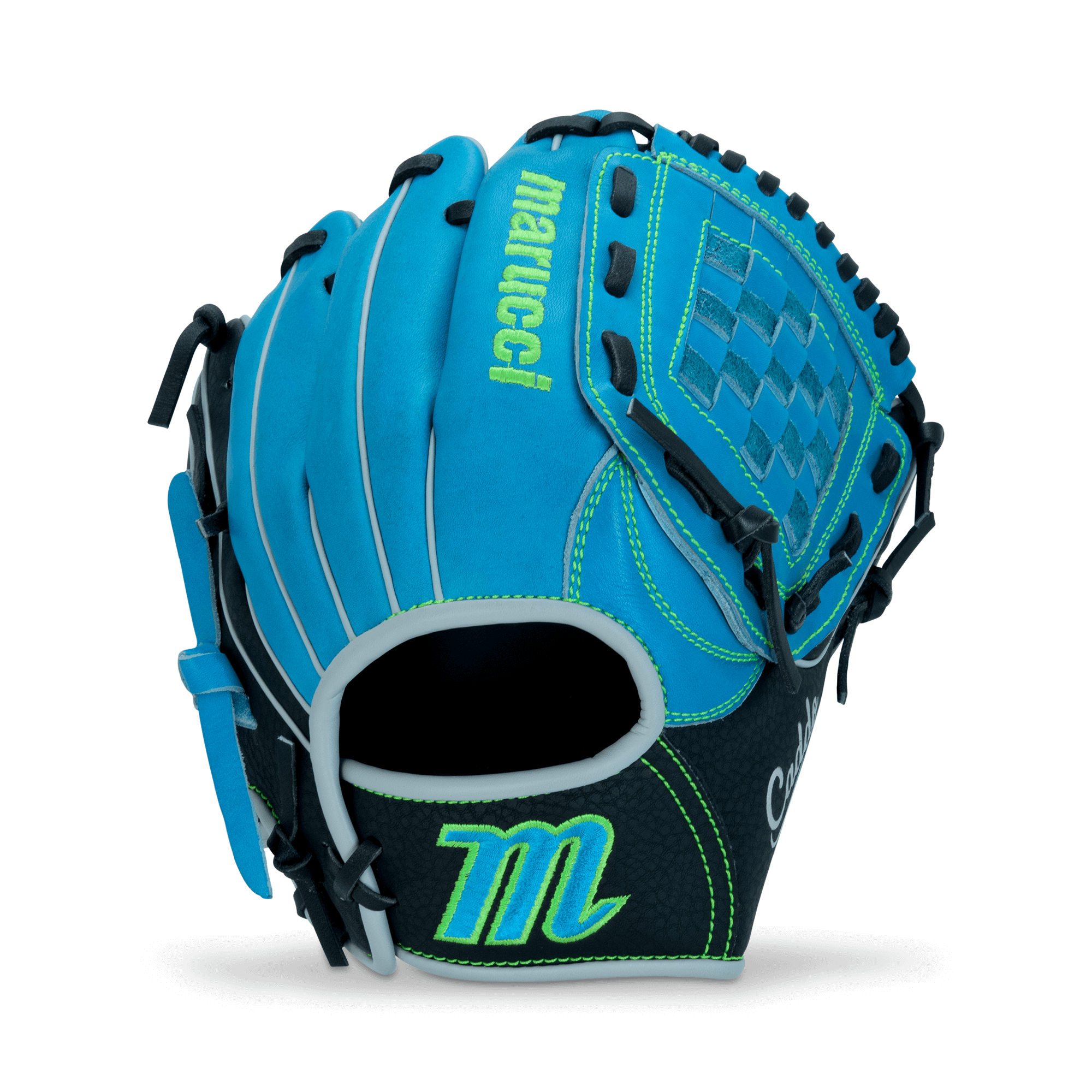 Back view of Marucci Caddo Series V3 Baseball Glove 10.50” Basket Web RHT with S Type fit and reinforced panels.