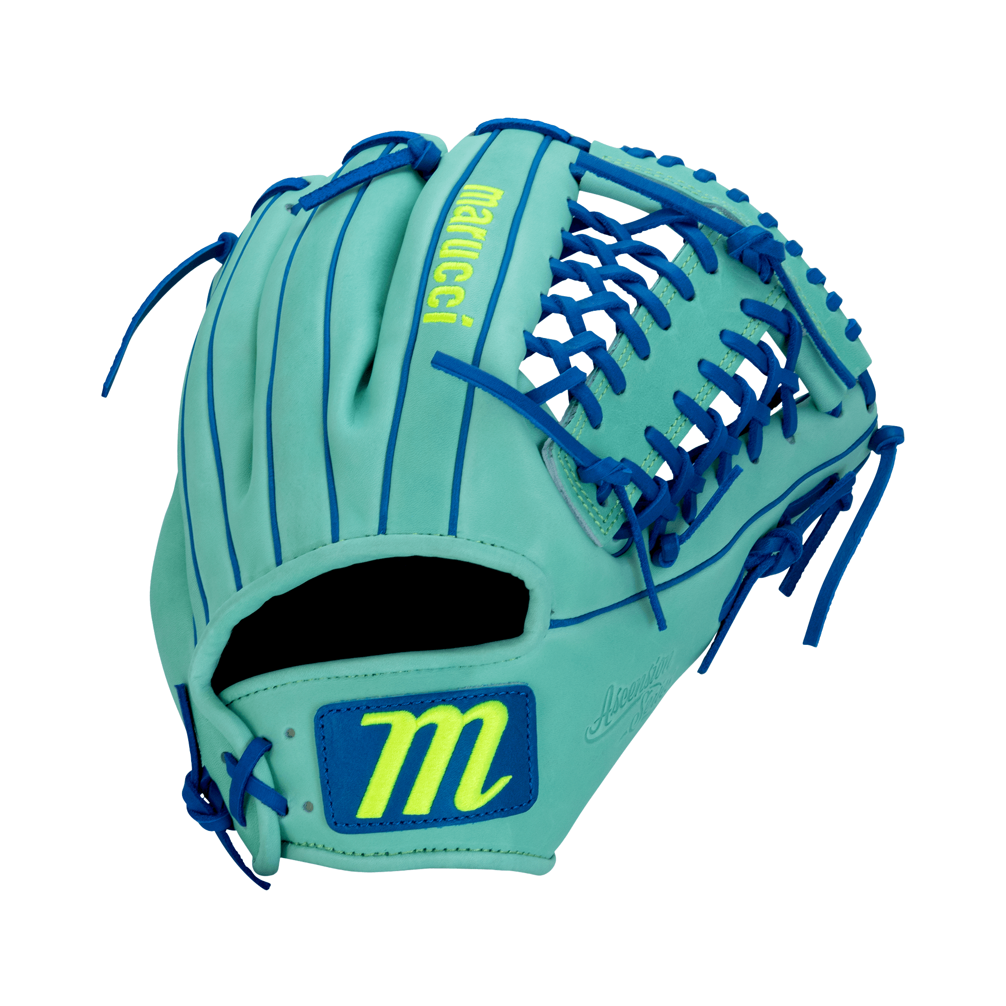 Back view of Marucci Ascension M Type V4 44A6 Baseball Glove 11.75” RHT with pro-tapered hand stall and detailed stitching.