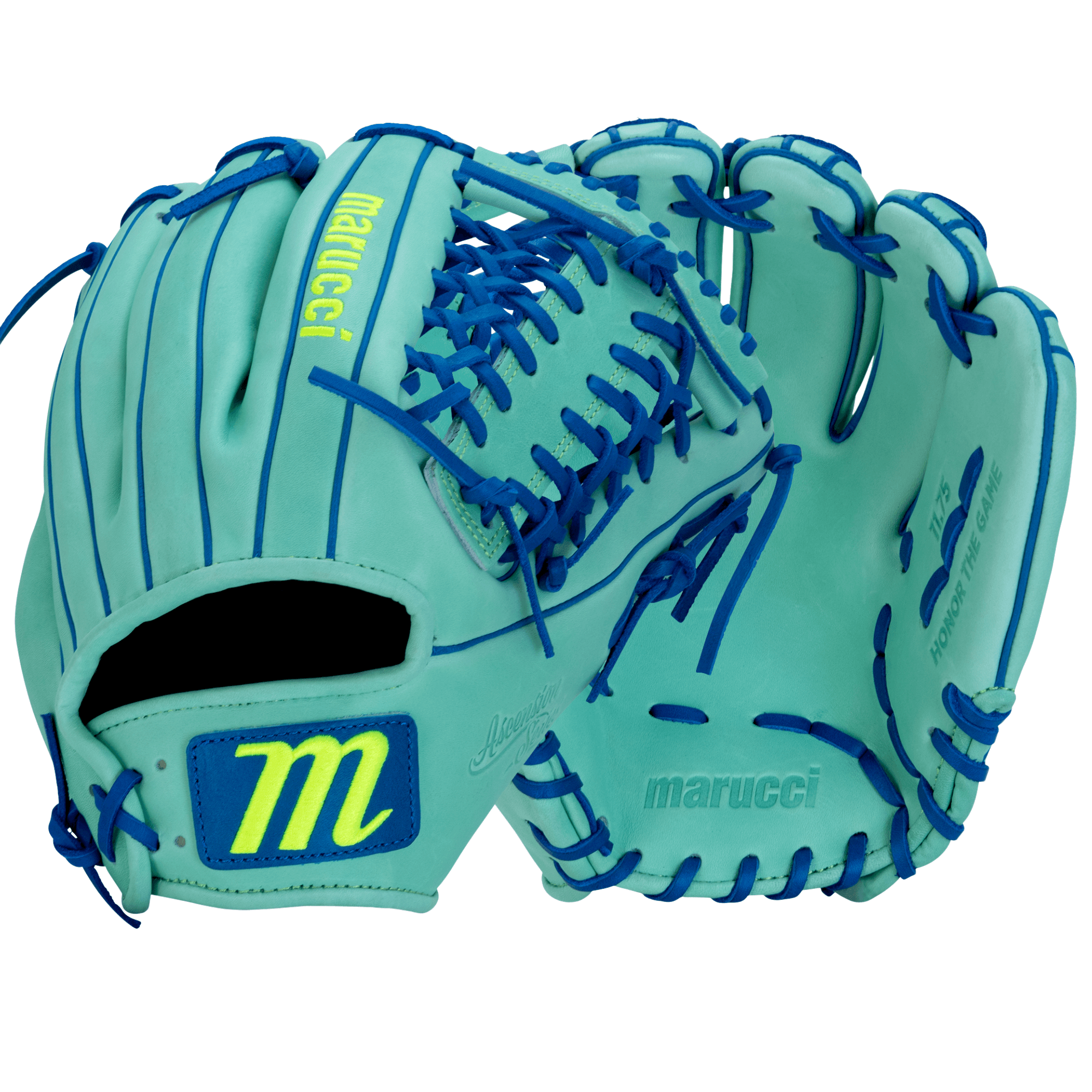 Marucci Ascension M Type V4 44A6 Baseball Glove 11.75” RHT front and back view showing T-Web design and premium leather.