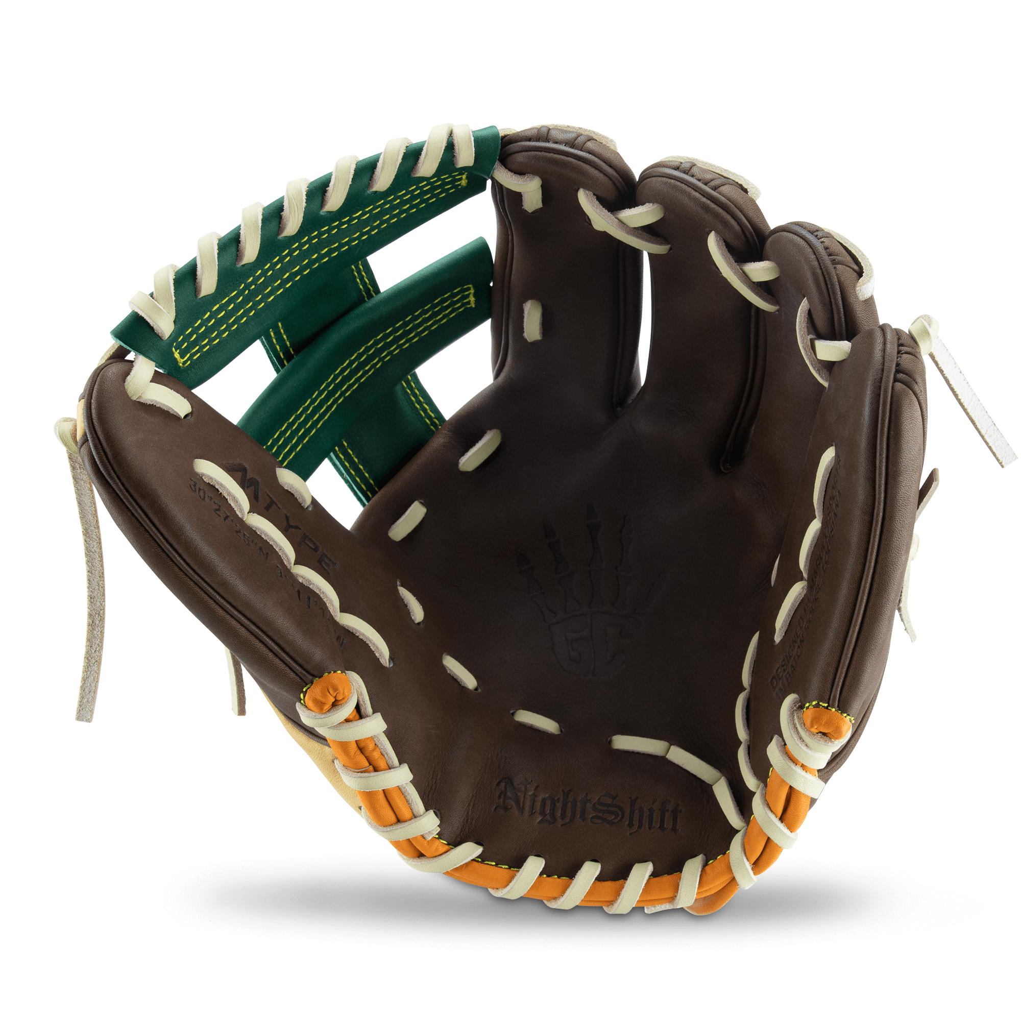 Marucci Nightshift Mallard II 11.5" glove featuring premium leather, thumb and pinky sleeves, and dual-density memory foam lining.