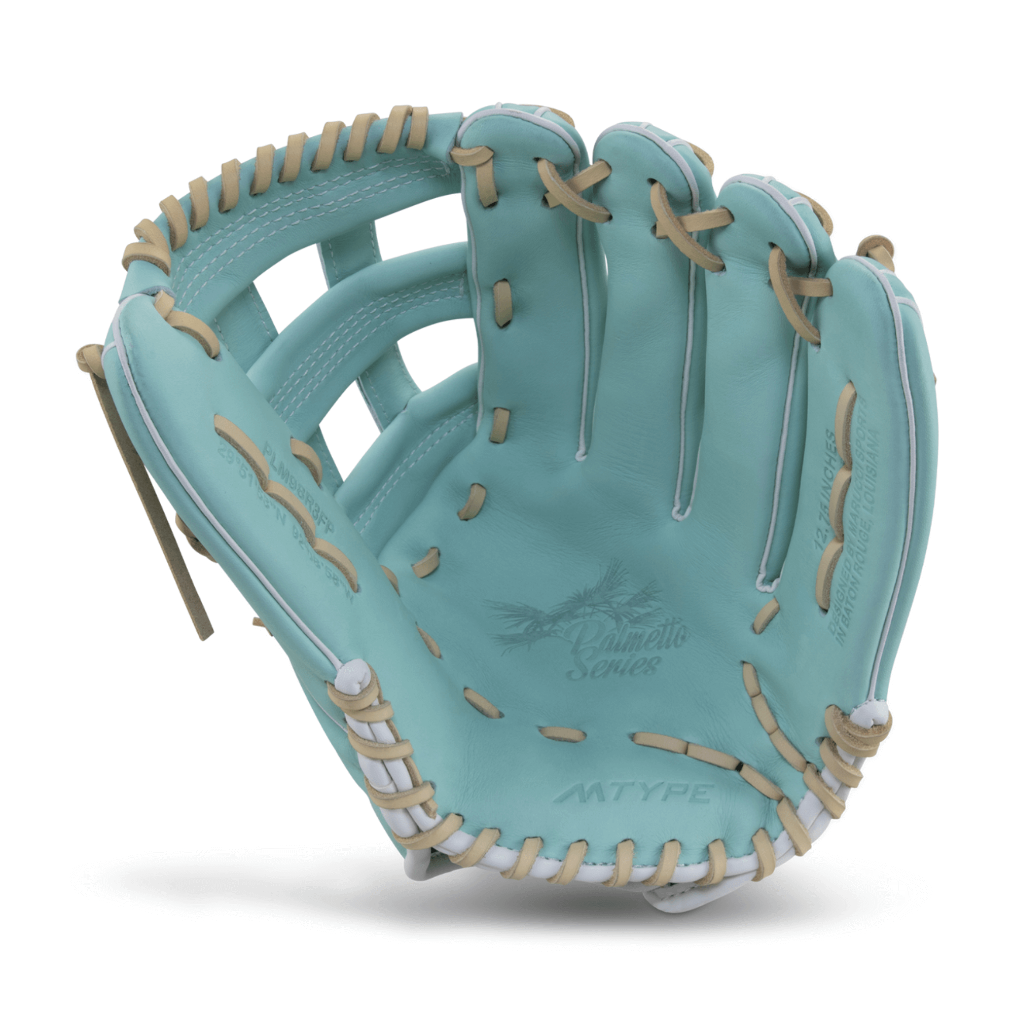 Marucci Palmetto Fastpitch 98R3 glove with deep H Web, 12.75 in, LHT, full-grain cowhide leather.