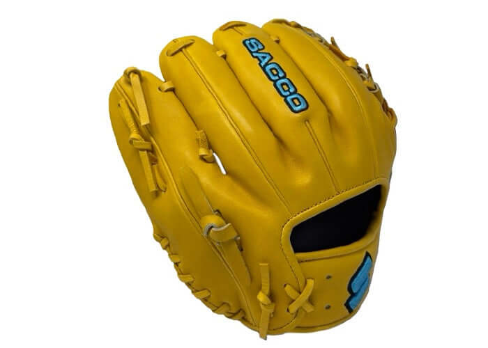 Right Side with Finger Detail of Sacco Ultra Premium Steer Hide I-Web Glove 11.5 Inch - Medallion and Sacco Blue