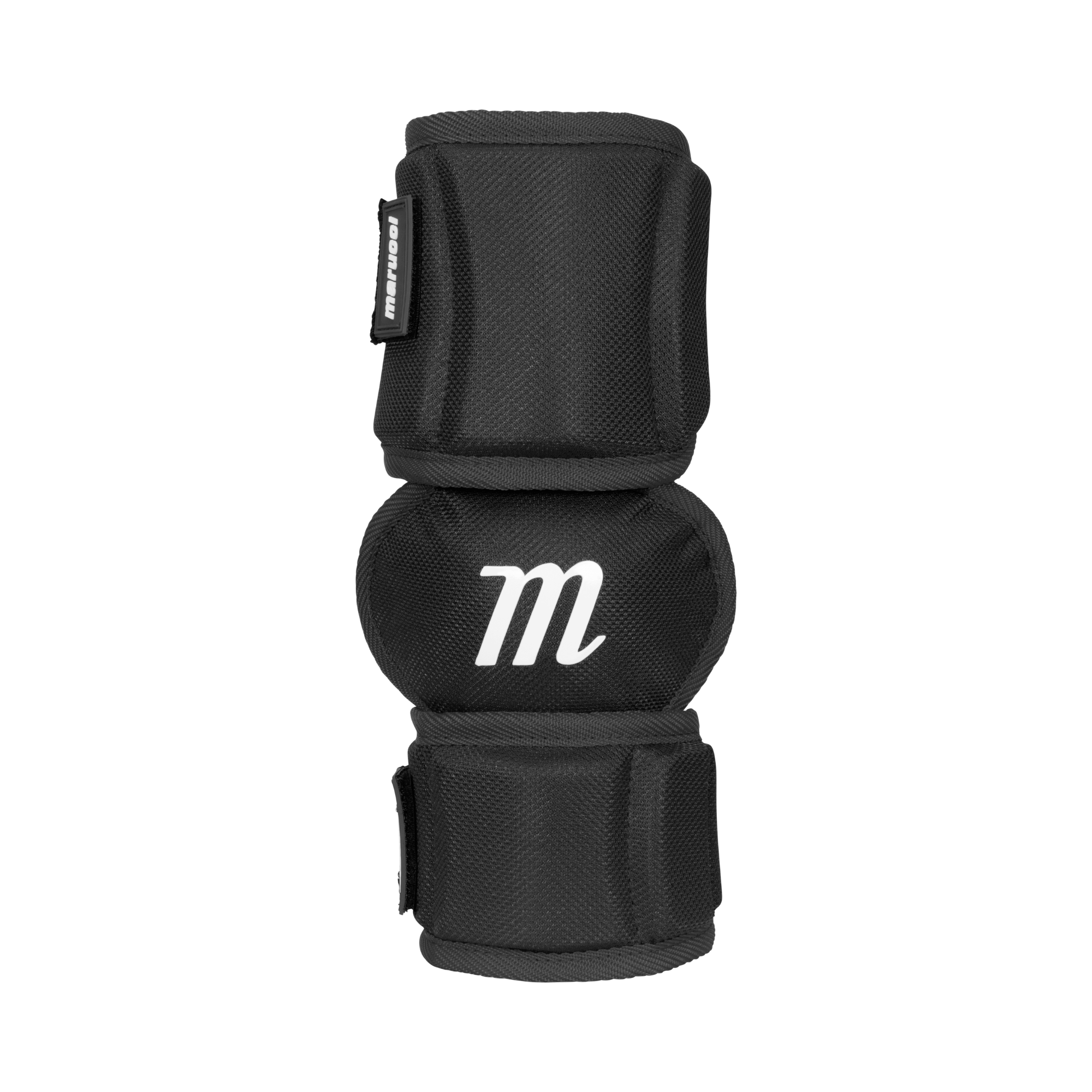 Marucci Full Coverage Elbow Guard in black, designed for maximum protection and flexibility for baseball players.