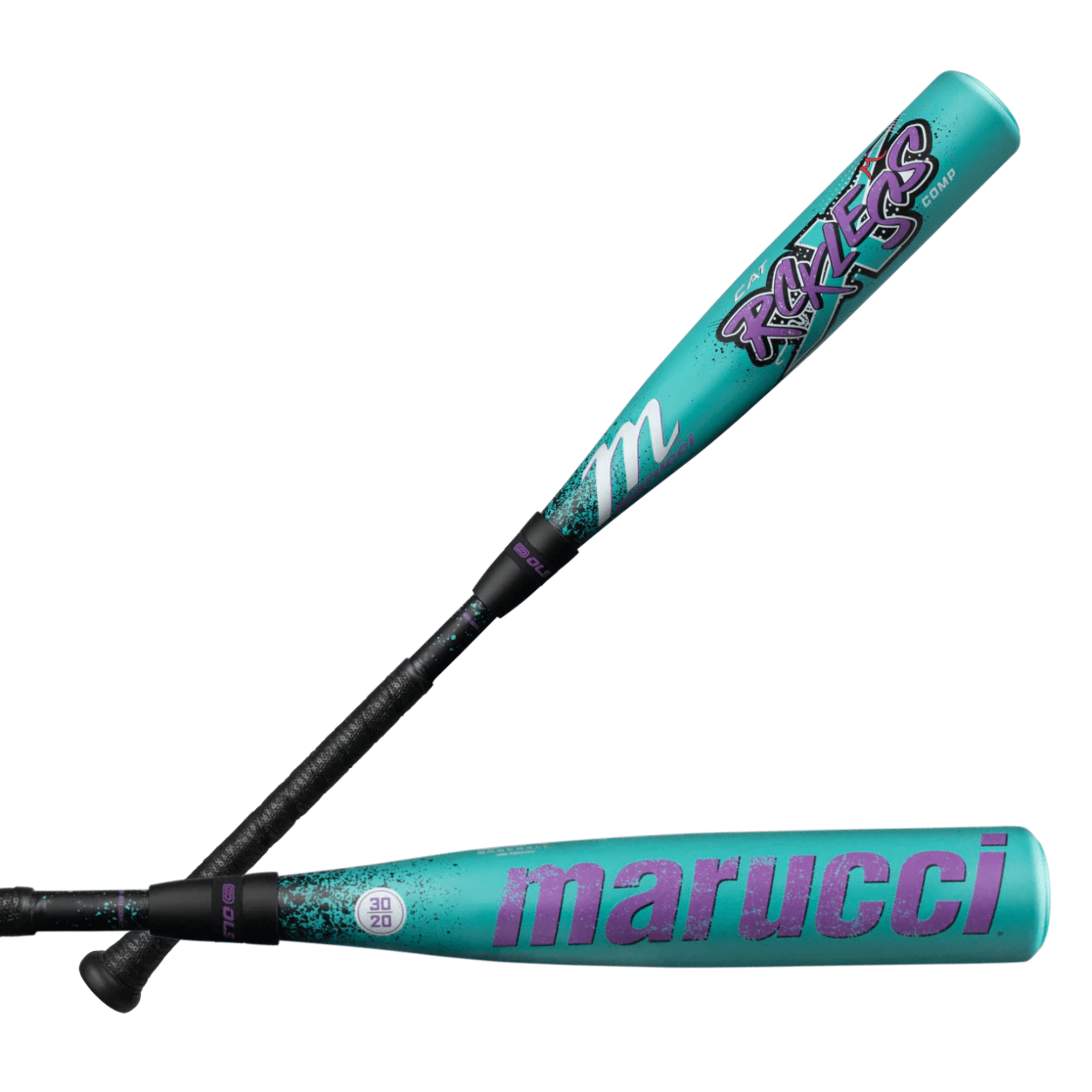 Front and back view of Marucci CAT X RCKLESS COMP Senior League USA Baseball Bat