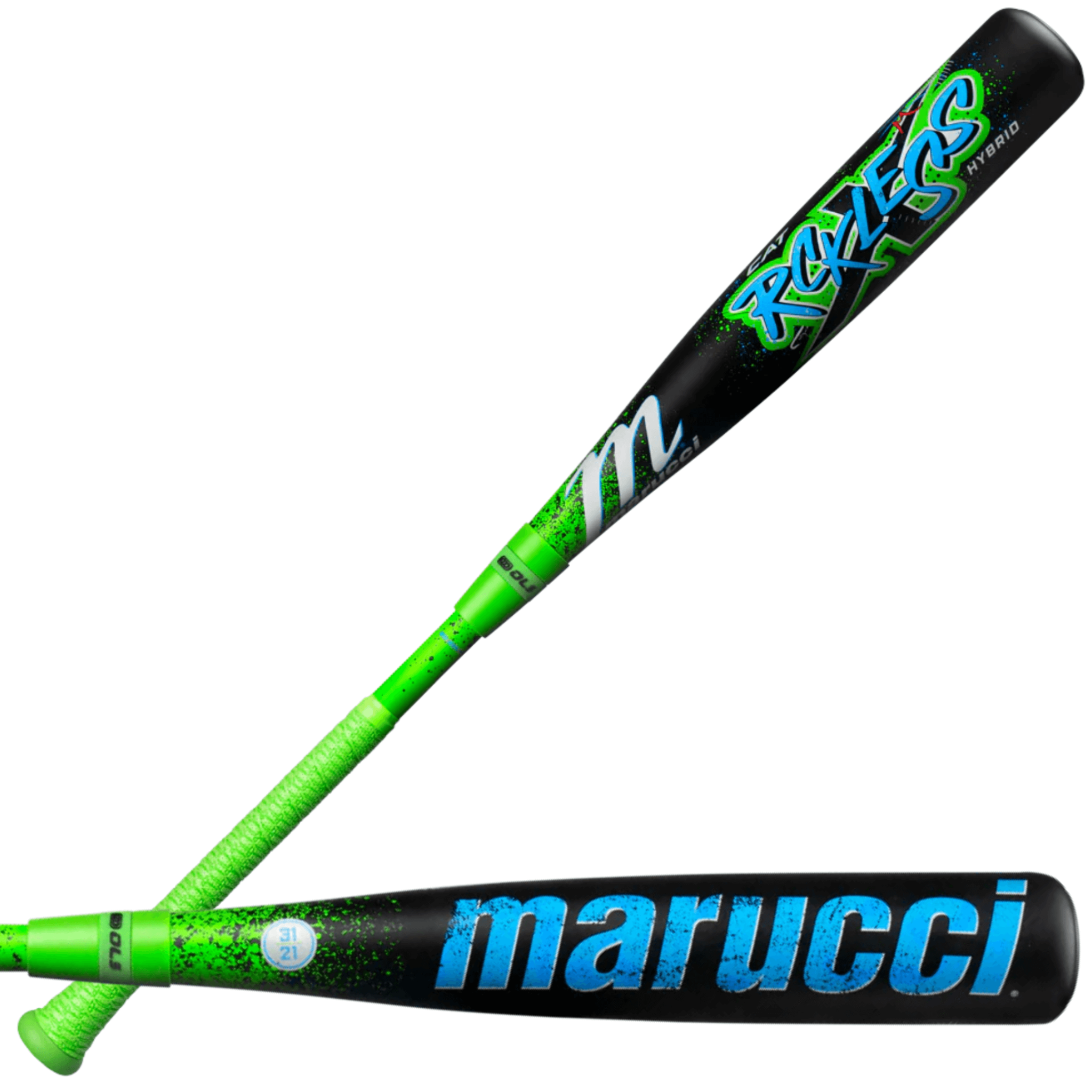Marucci CAT X RCKLESS Hybrid (-10) USSSA Baseball Bat showing full front and back profile