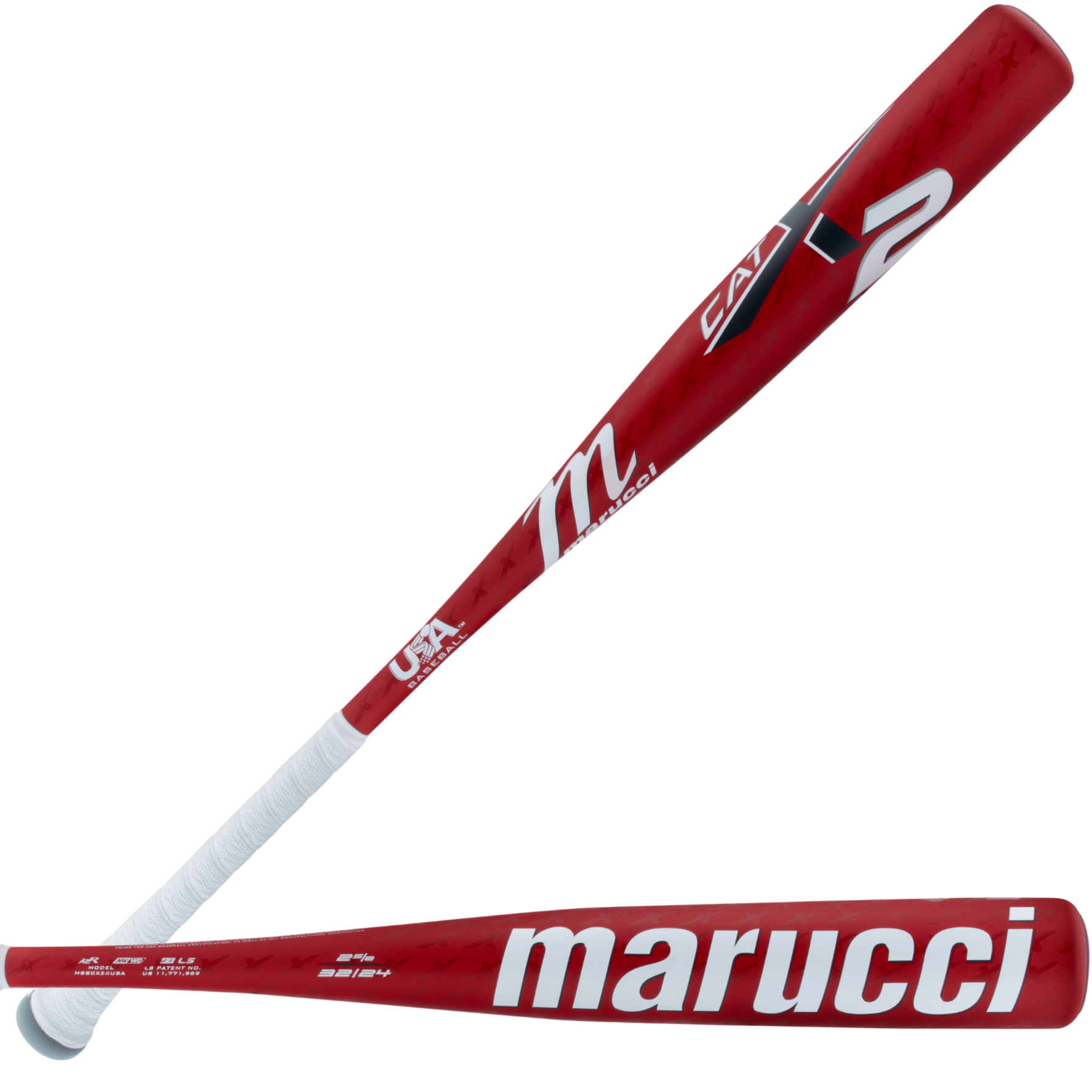 Marucci CATX2 USA (-8) baseball bat, featuring anti-vibration technology and multi-variable wall design for enhanced performance.