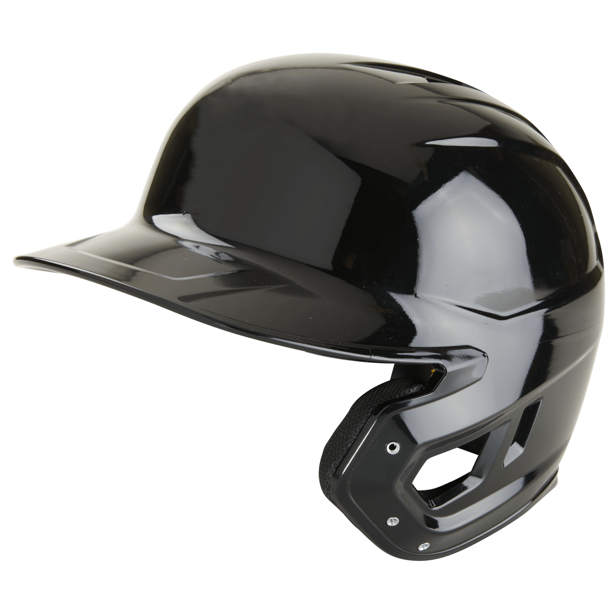Rawlings Mach single ear right handed batting helmet in gloss black, designed for comfort and performance.