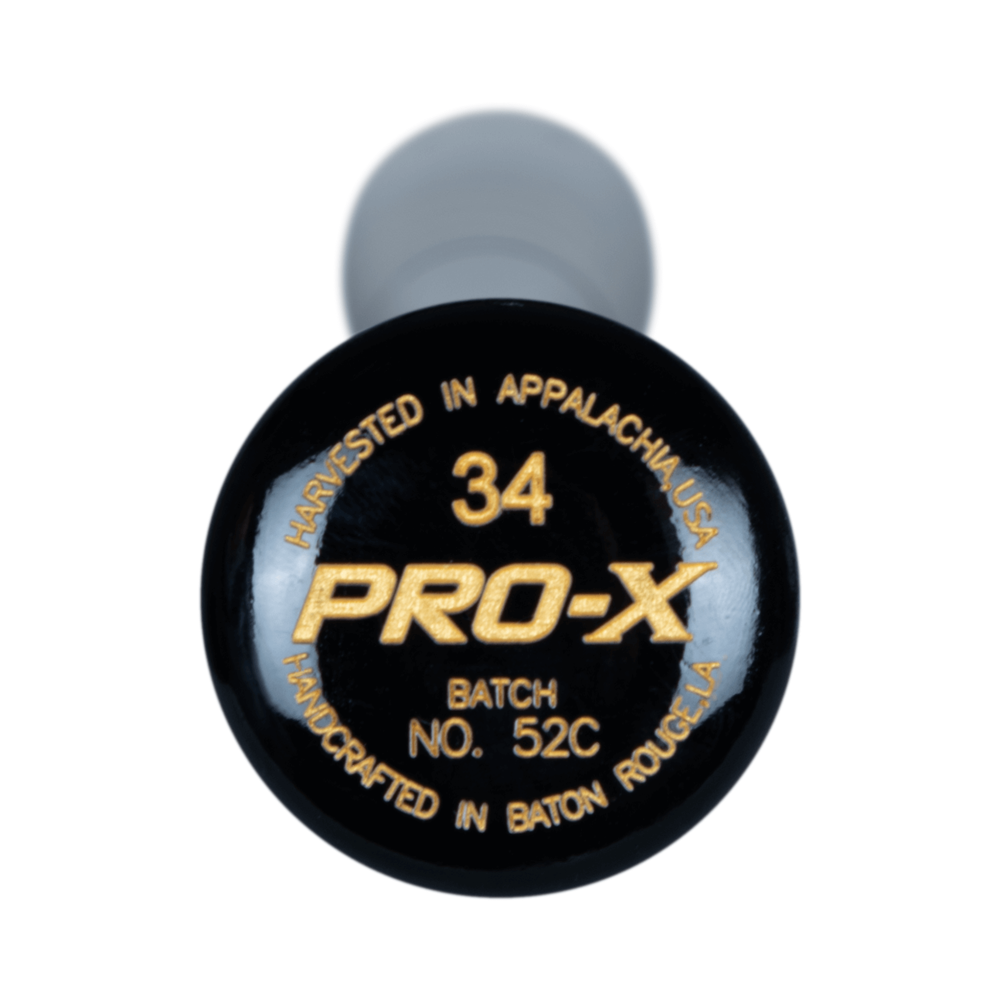 Bottom view of Marucci Pro-X bat showing "Harvested in Appalachia" and "Handcrafted in Baton Rouge" details.