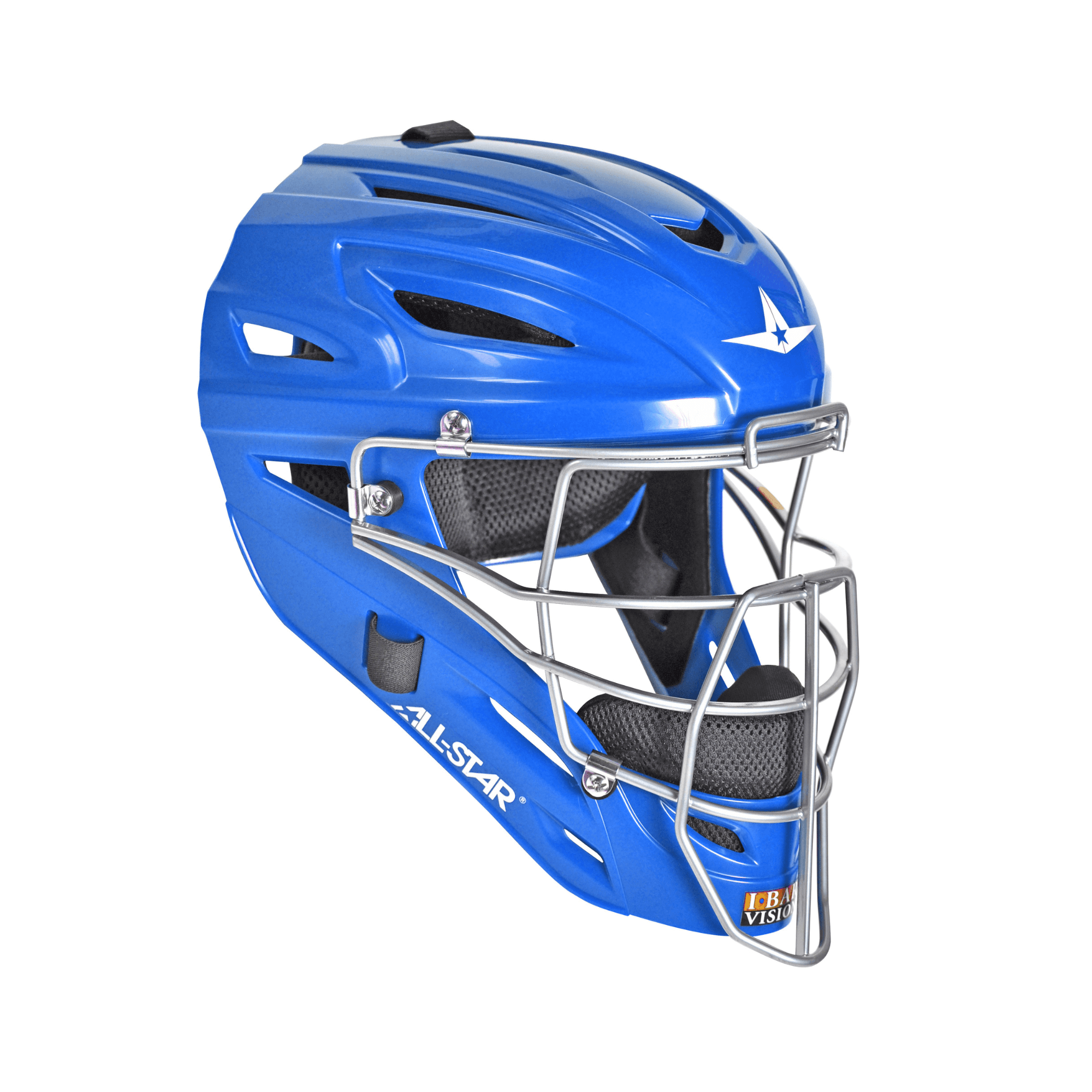 All-Star S7 Axis helmet in blue with I-BAR VISION steel cage and moisture-wicking liner for ages 12-16.