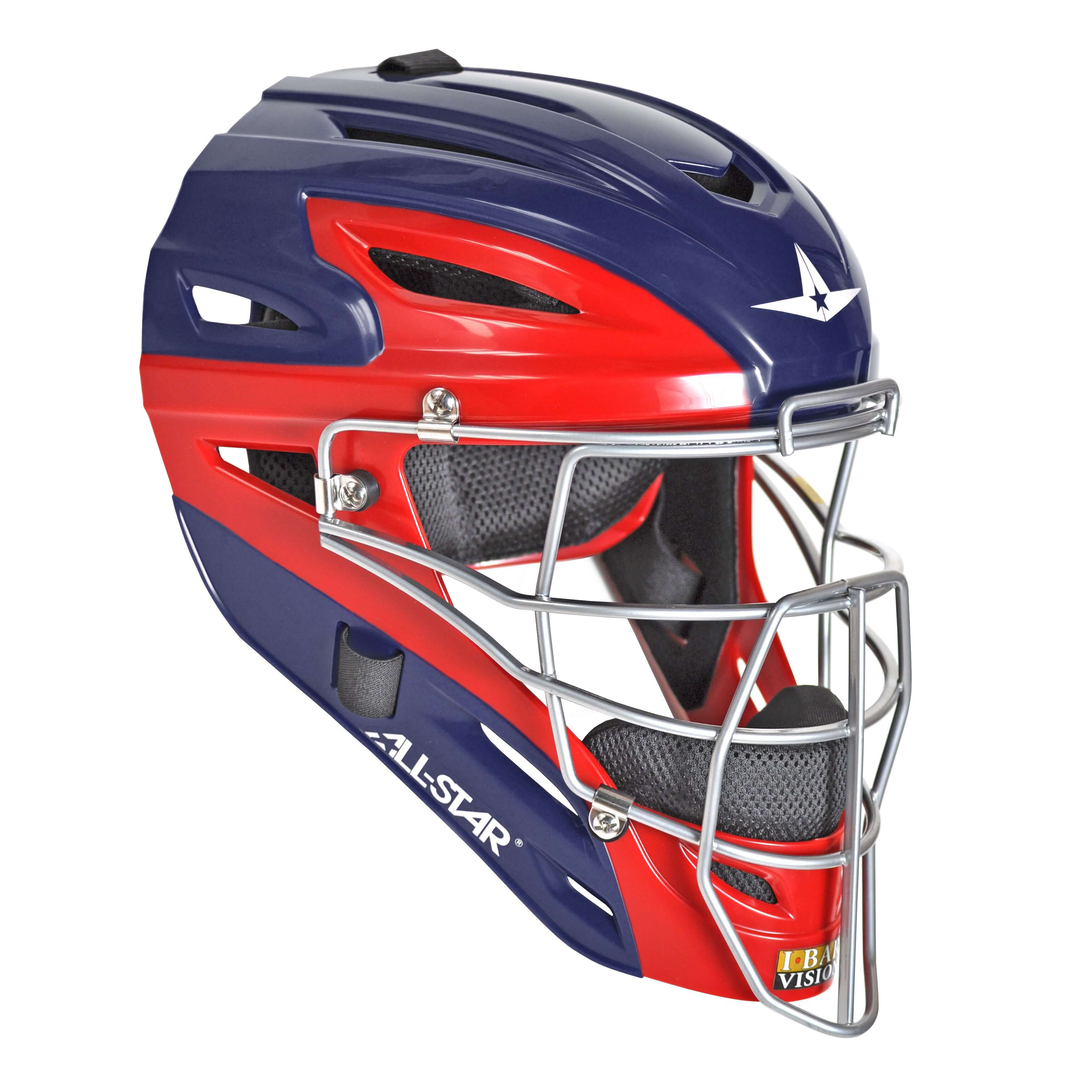 All-Star S7 AXIS two-tone catching helmet for ages 9-12, designed for maximum vision and protection, SEI certified.