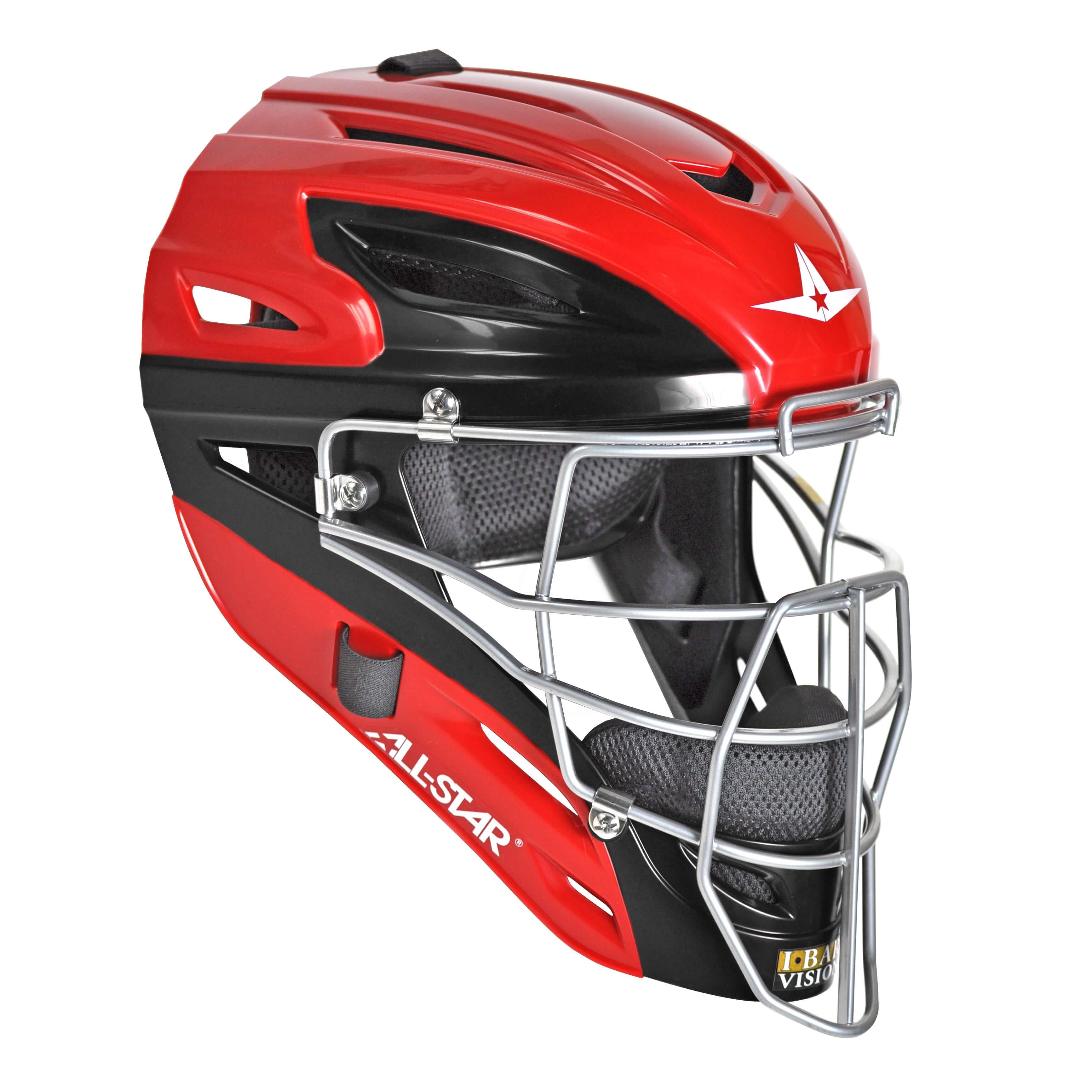 All-Star S7 AXIS two-tone catching helmet for ages 9-12, featuring high impact resistance and maximum vision protection.