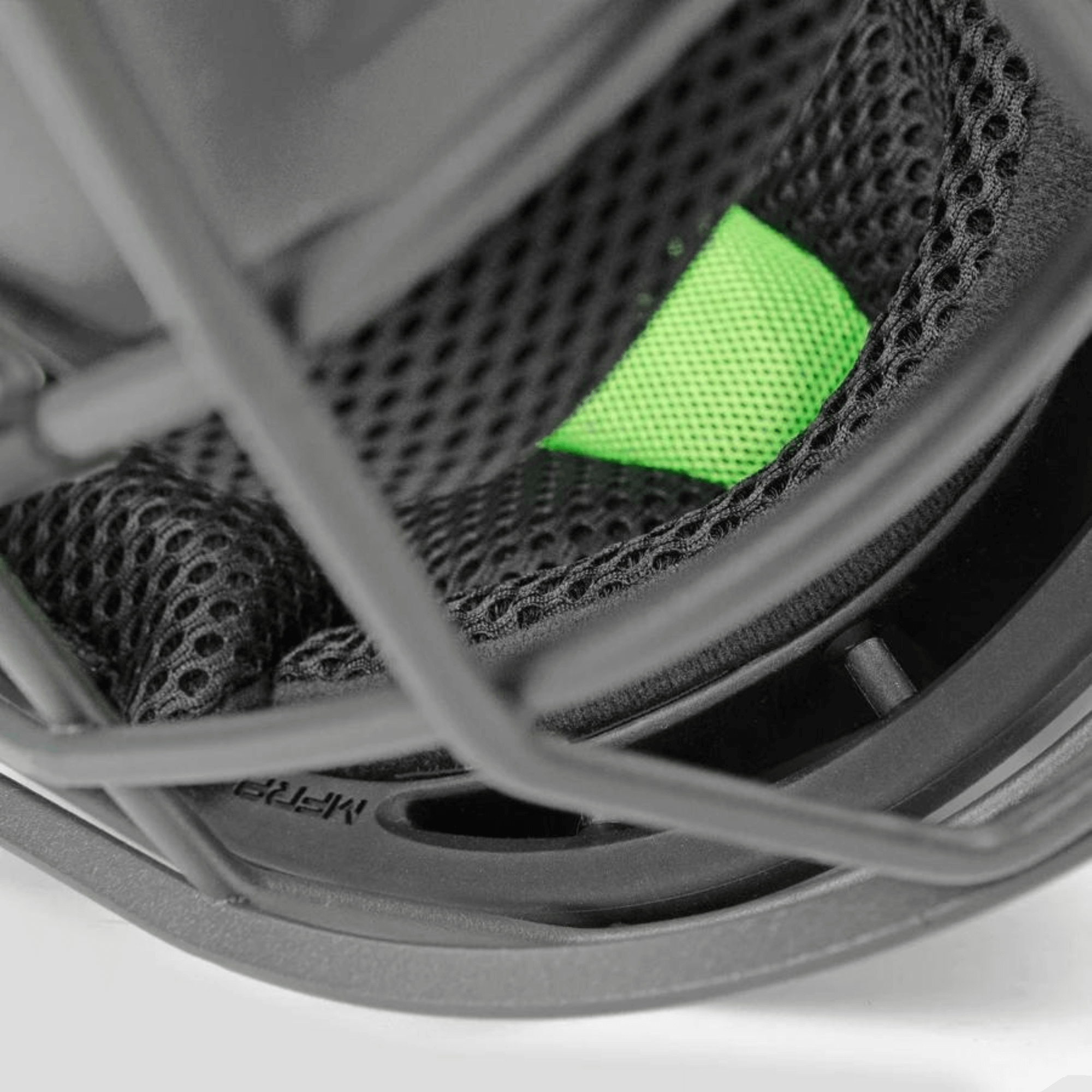 Close-up of All-Star MVP Pro Catcher's Helmet interior showcasing innovative mesh padding and Deflexion Tech for comfort.