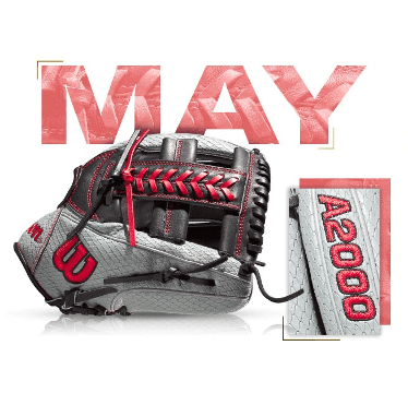 Wilson 100 GOTM May 2020 Custom A2000 1785 SS glove in gray and red, showcasing its premium design and craftsmanship.