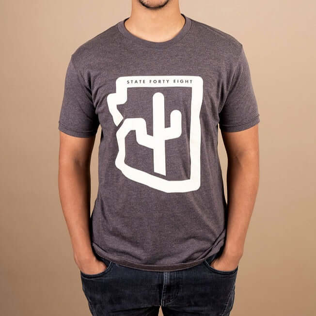 State Forty Eight Men's Crew Neck T-shirt in Cactus Brown with classic design, perfect for Arizona enthusiasts.