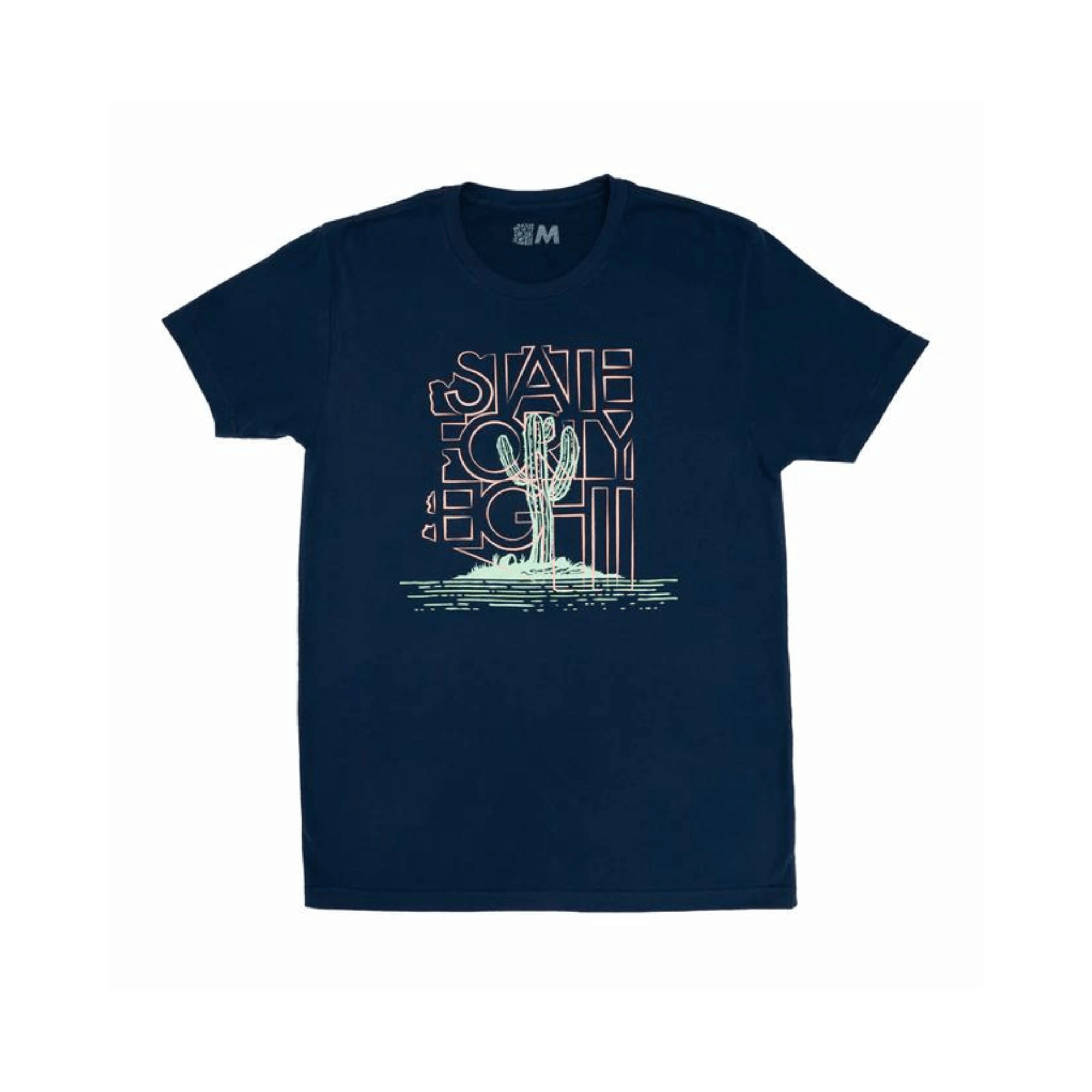 State Forty Eight Men's Crew Neck Saguaro Party Navy shirt with vibrant cactus design on a dark navy background.