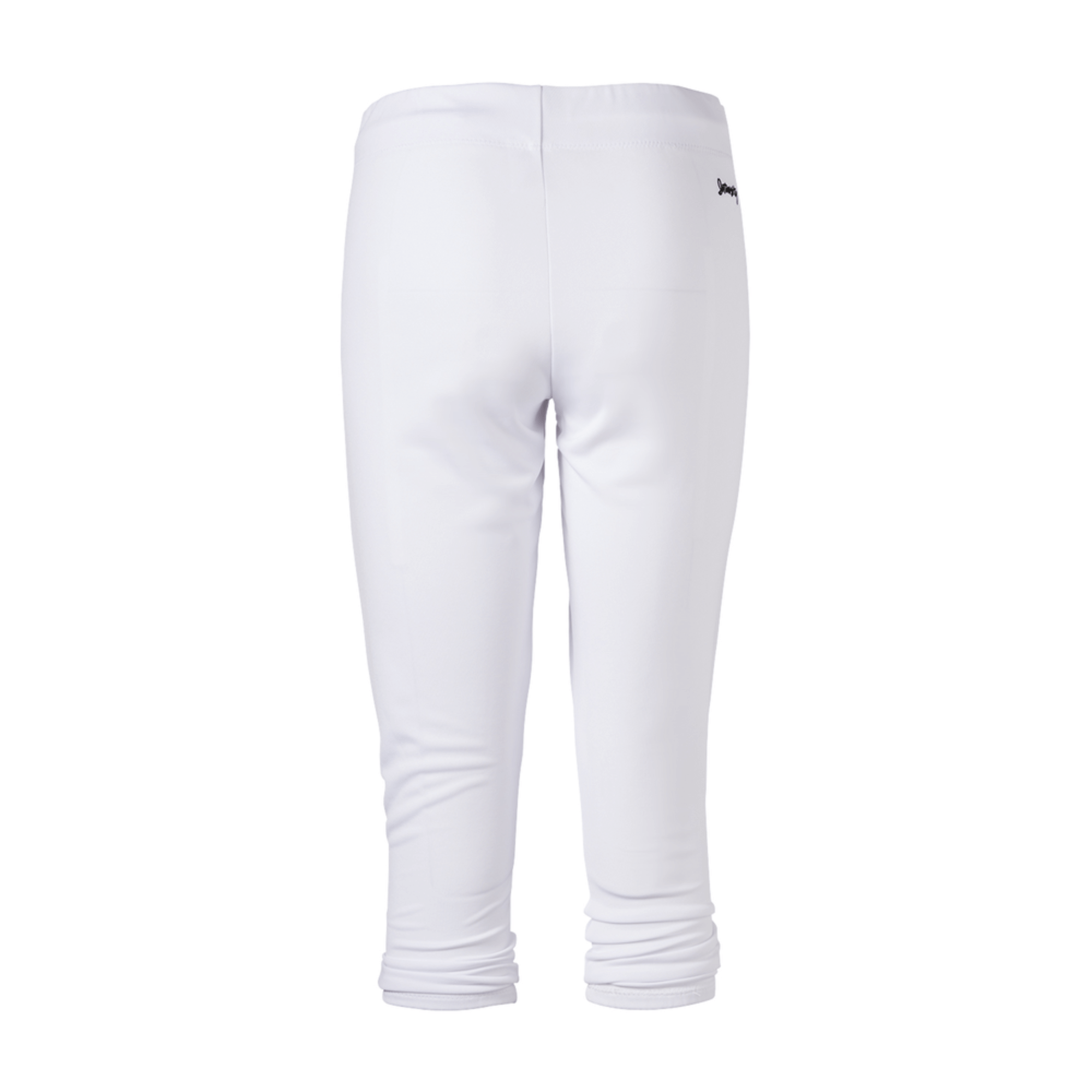 Back view of Intensity Women’s Baseline Low Rise Pant in white, featuring elastic hem and embroidered logo for comfort and style.