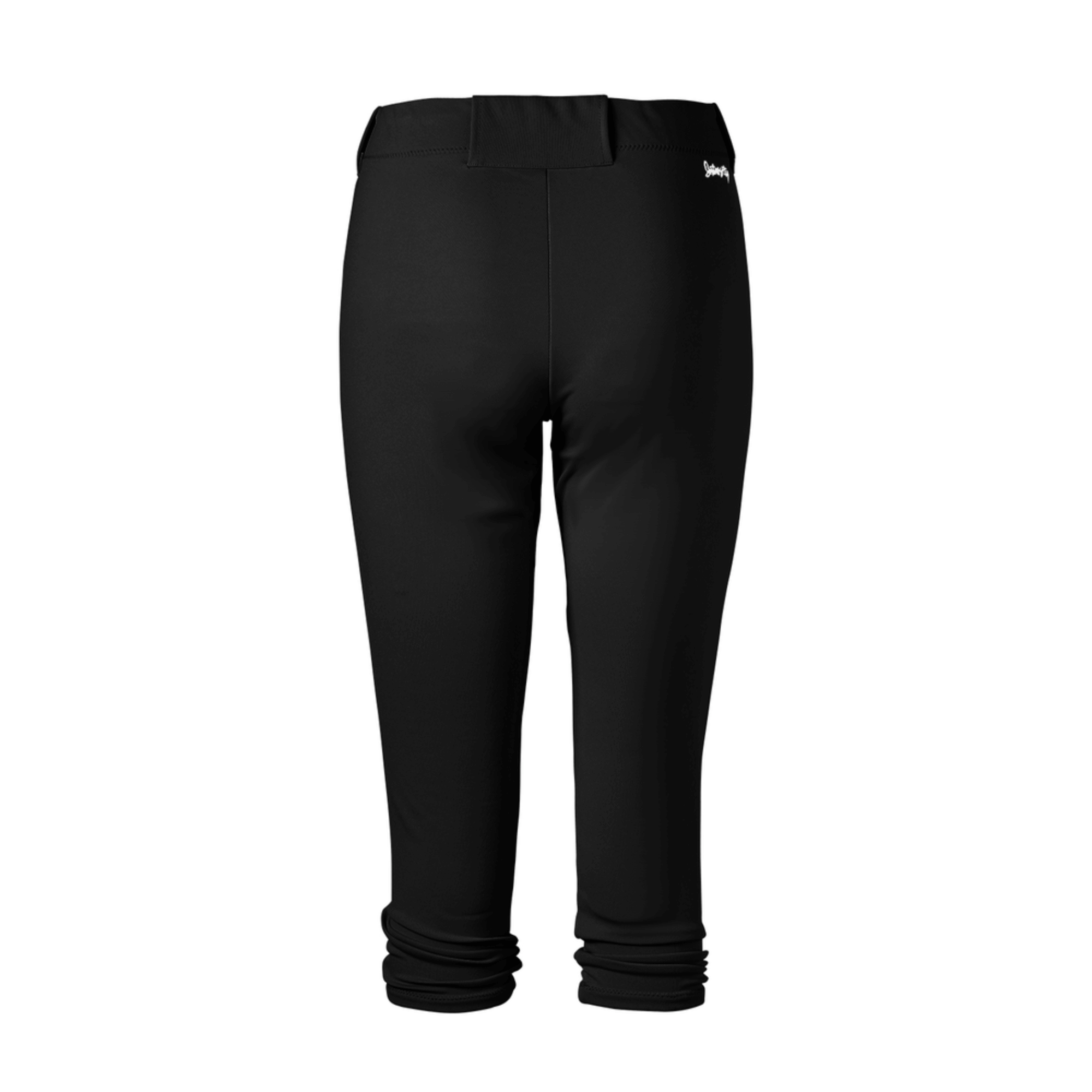 Back view of Intensity Woman Low Rise Pick Off Loop Pant in black, showcasing elastic hem and branded waistband.