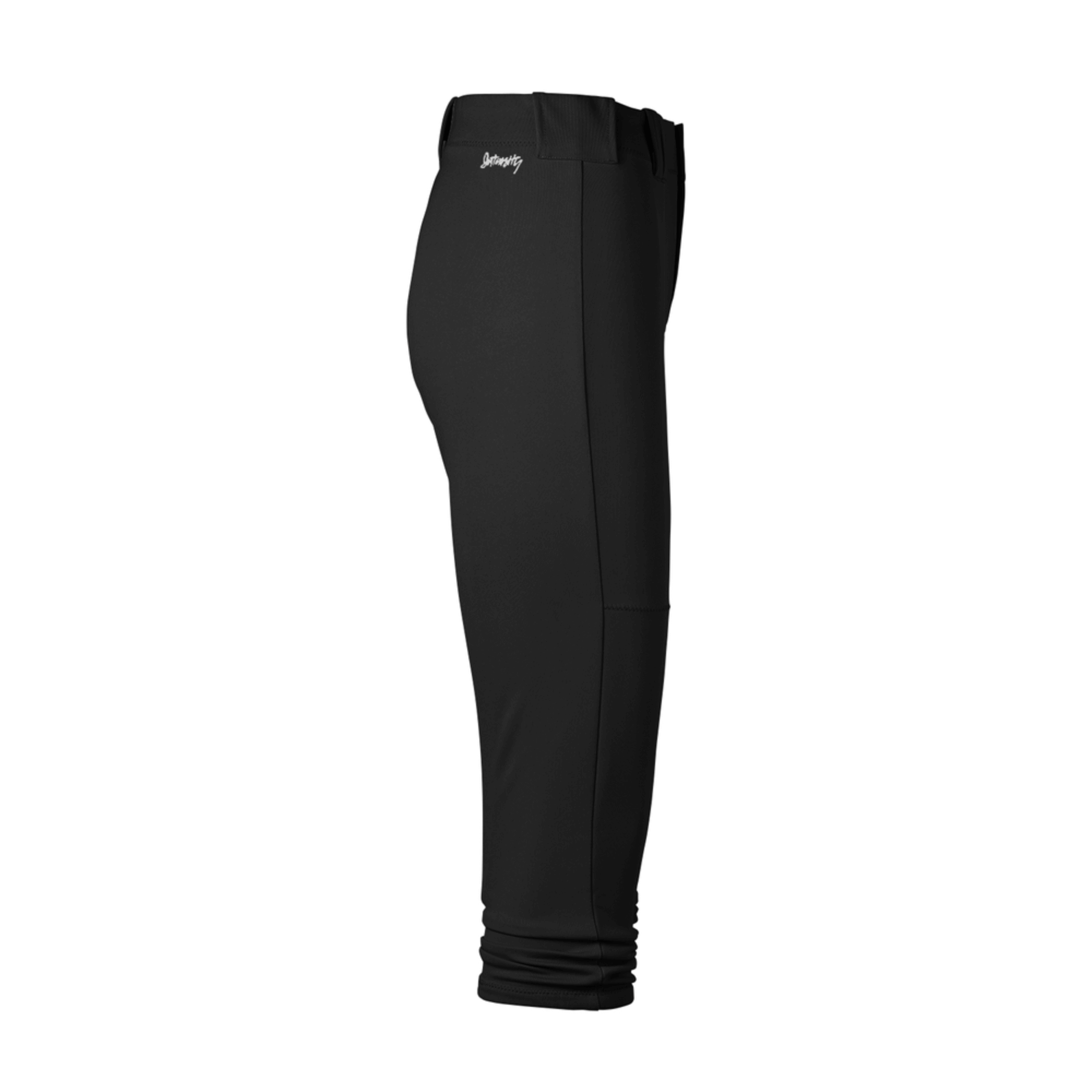 Intensity Woman Low Rise Pick Off Loop Pant in black, featuring double knit jersey fabric and elastic hem for durability.