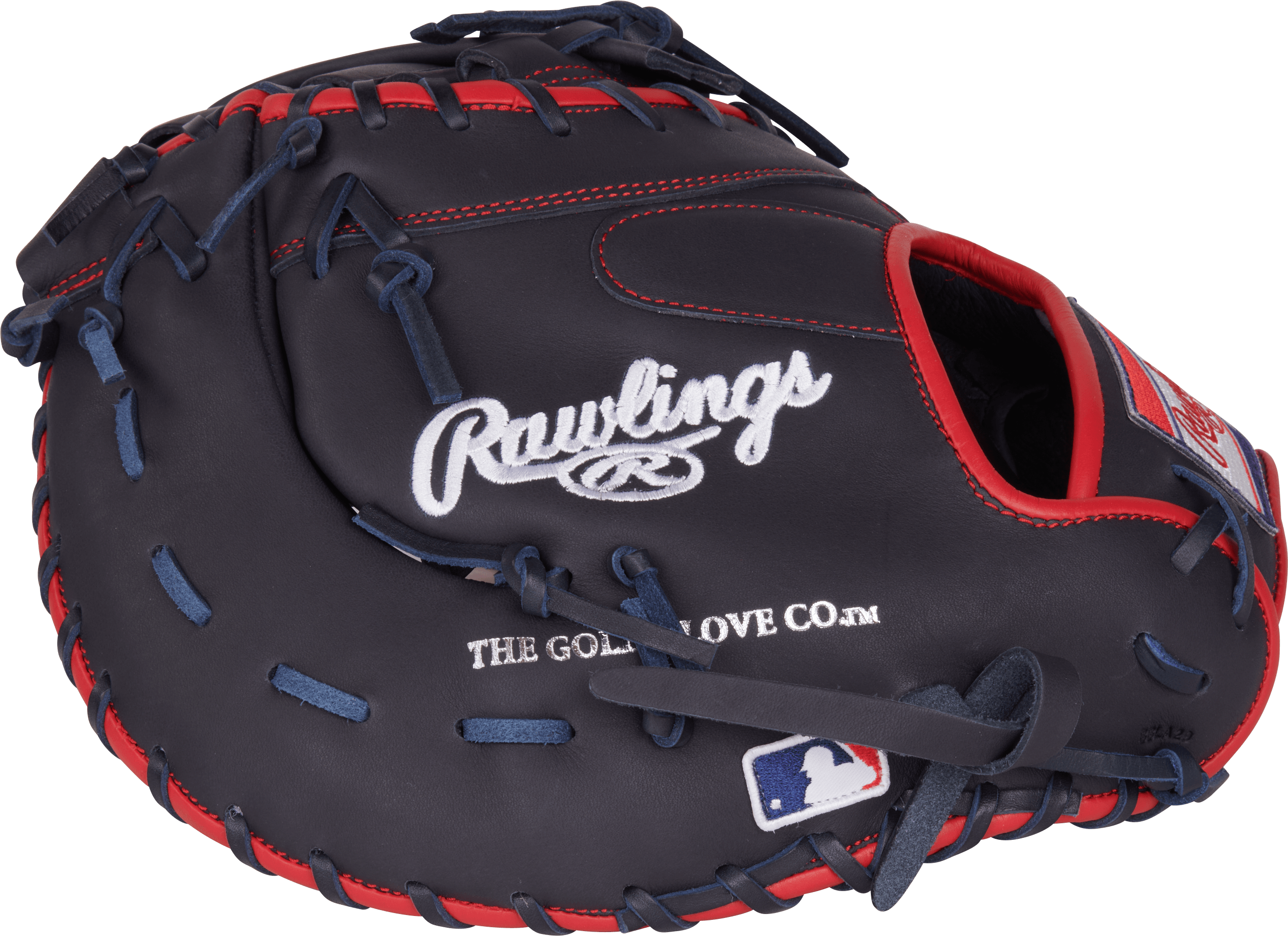 Rawlings NXT Series First Base Mitt 12.25-Inch Baseball Glove RHT backhand view, black with red lacing and logo patch