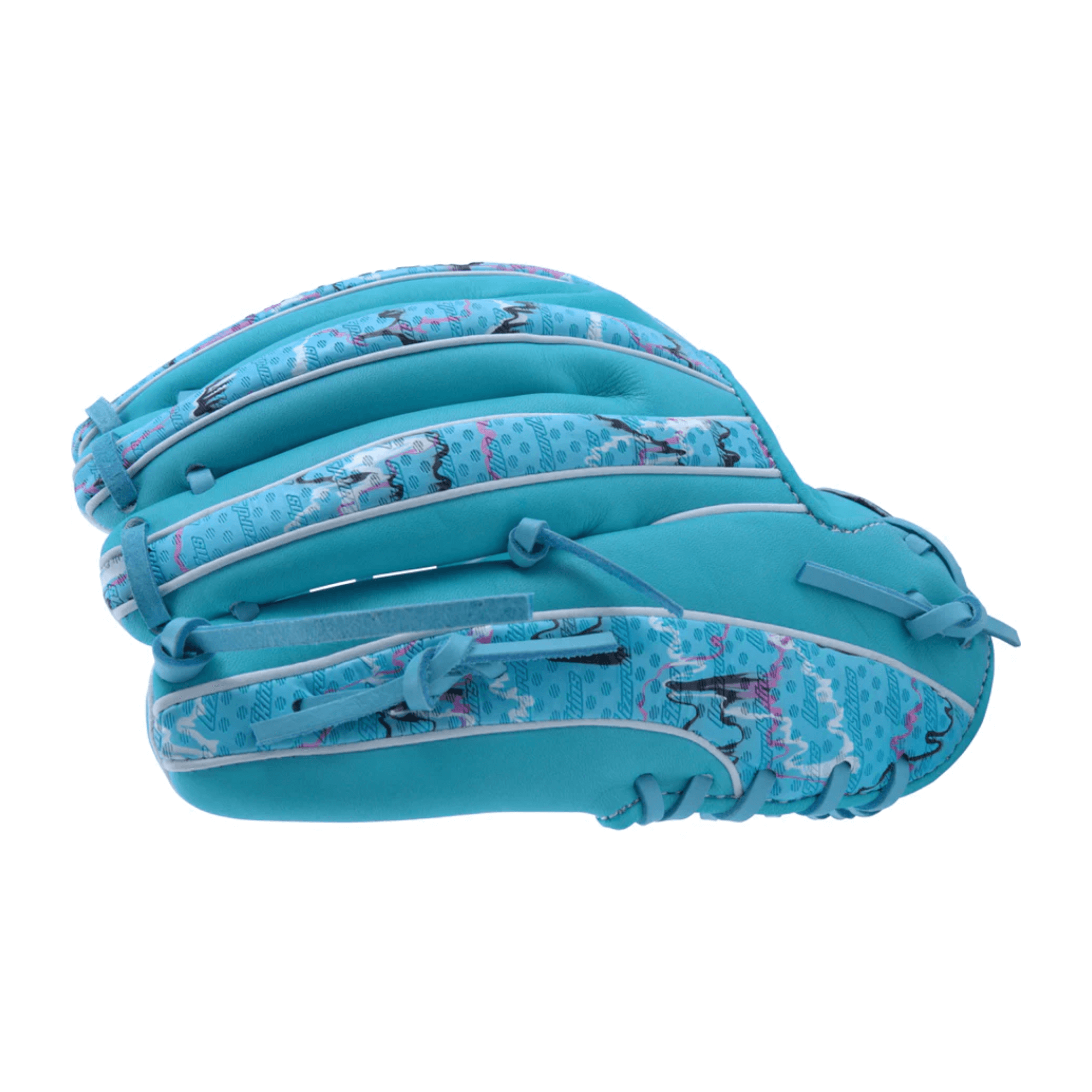 Marucci Nightshift Blue Lizard 11.5" I-Web glove finger detail with Cypress leather and I-Web pocket.