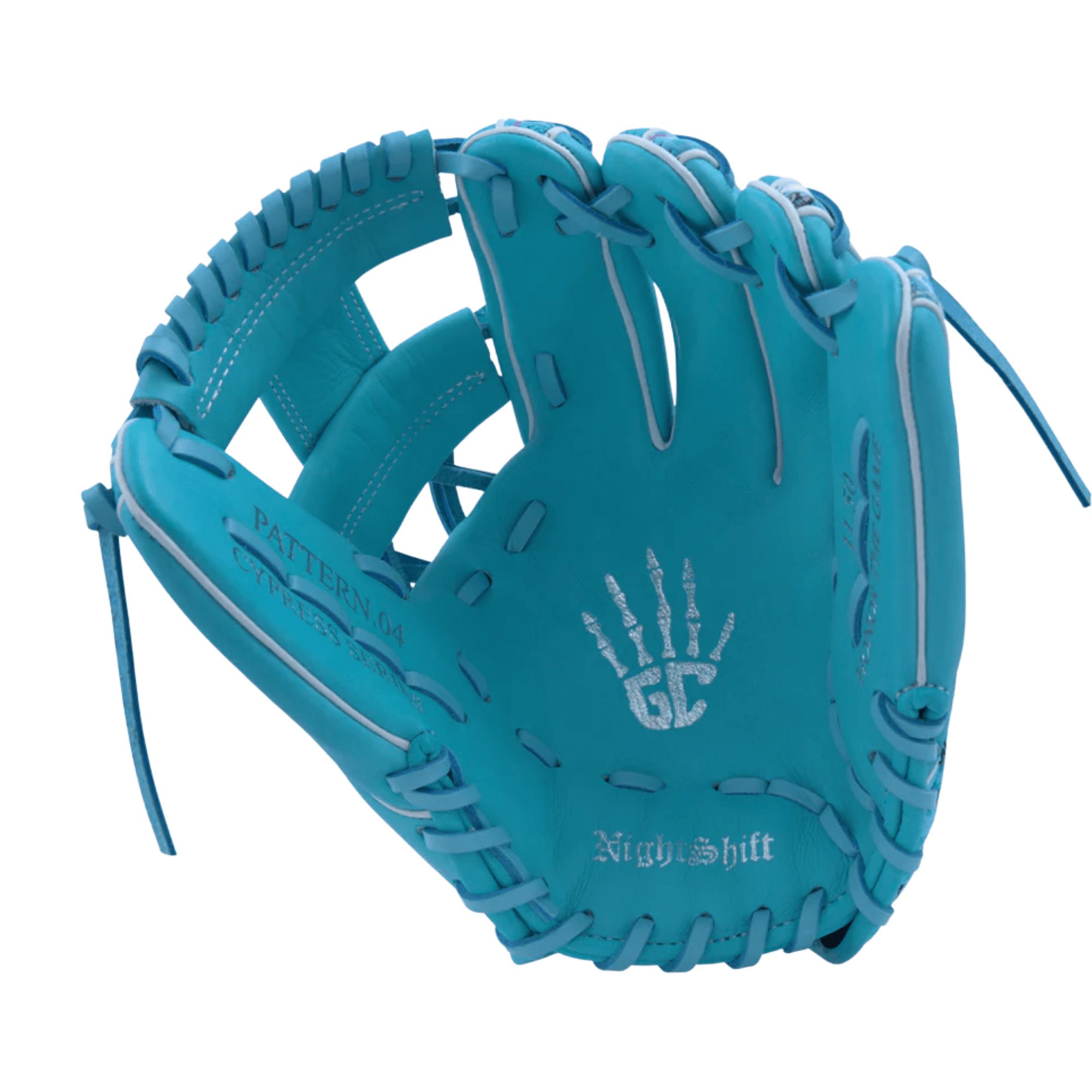 Marucci Nightshift Blue Lizard 11.5" I-Web glove palm view featuring Lizard Skins DSP Ultra grip lining.