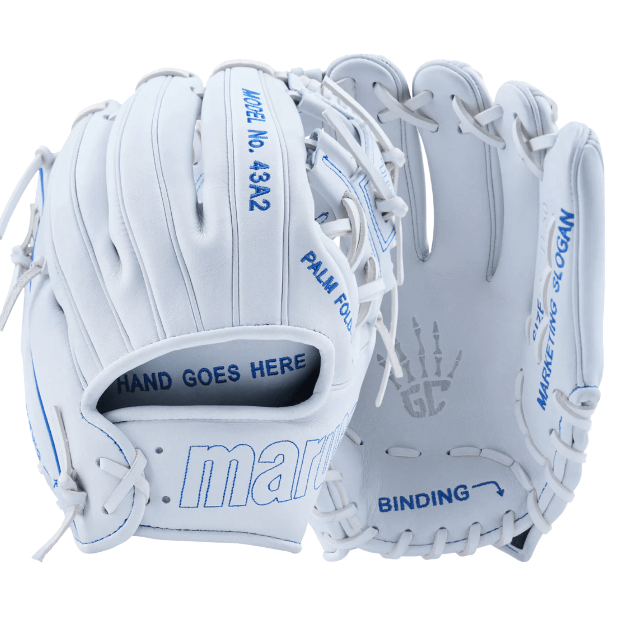 Marucci Nightshift Blueprint 11.5" I-Web glove front and back view with crisp white line design.