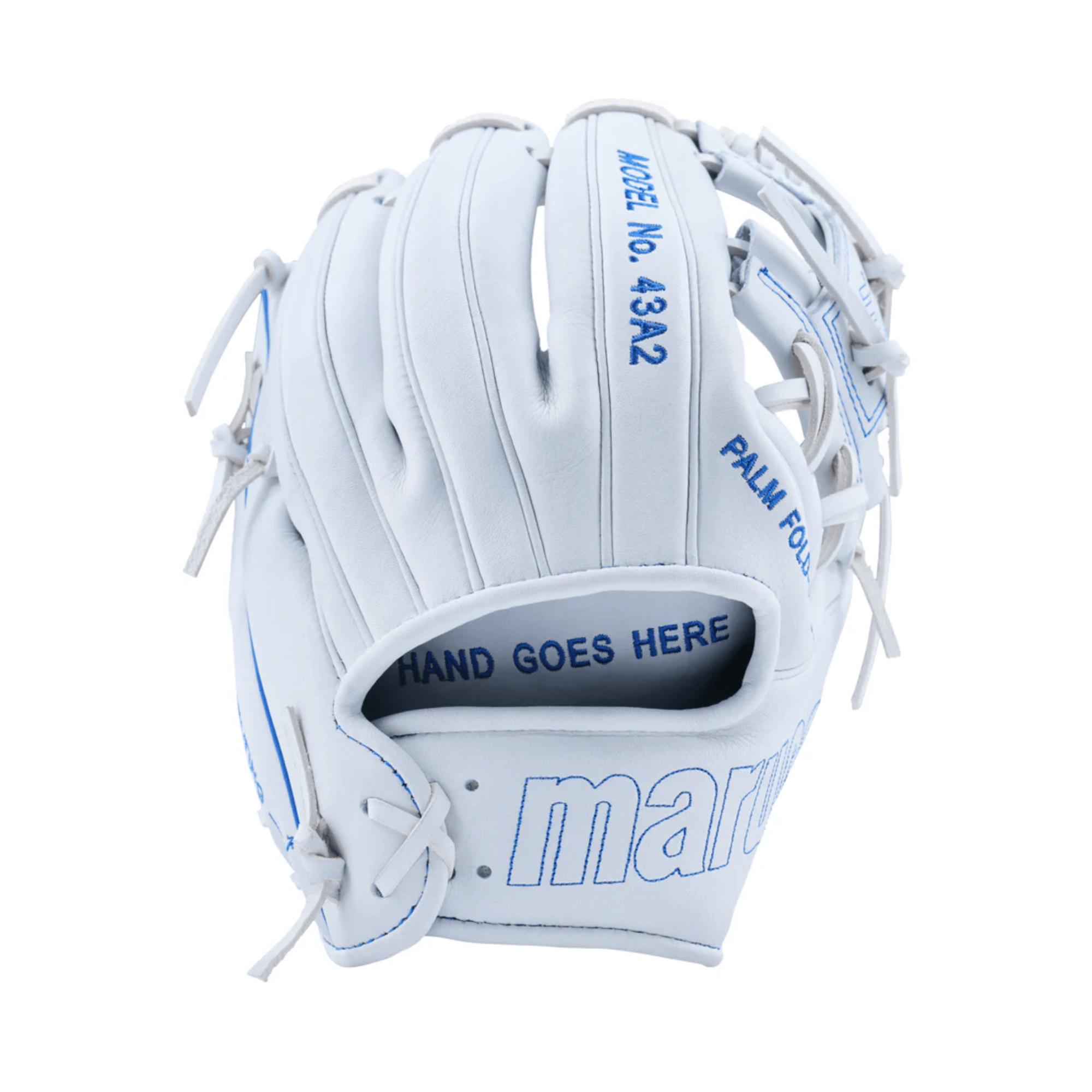 Marucci Nightshift Blueprint 11.5" I-Web glove back view showing blueprint-inspired deep blue shell.