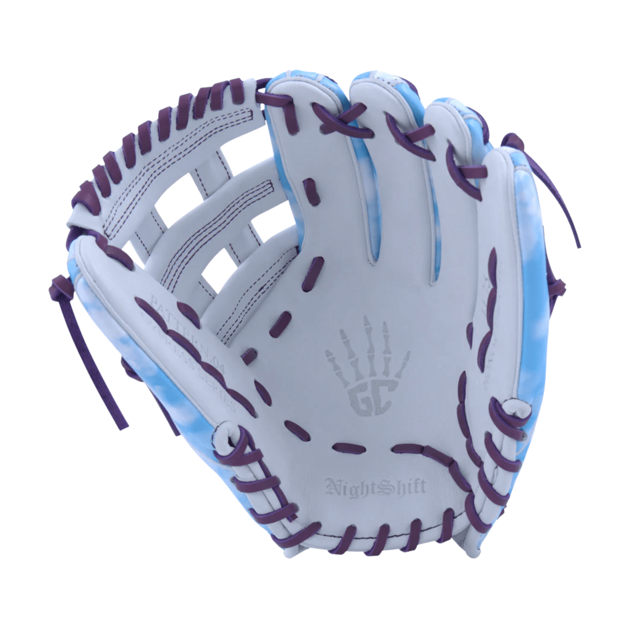 Marucci Nightshift Cloudy 11.75" H-Web glove palm view with durable Cypress leather.