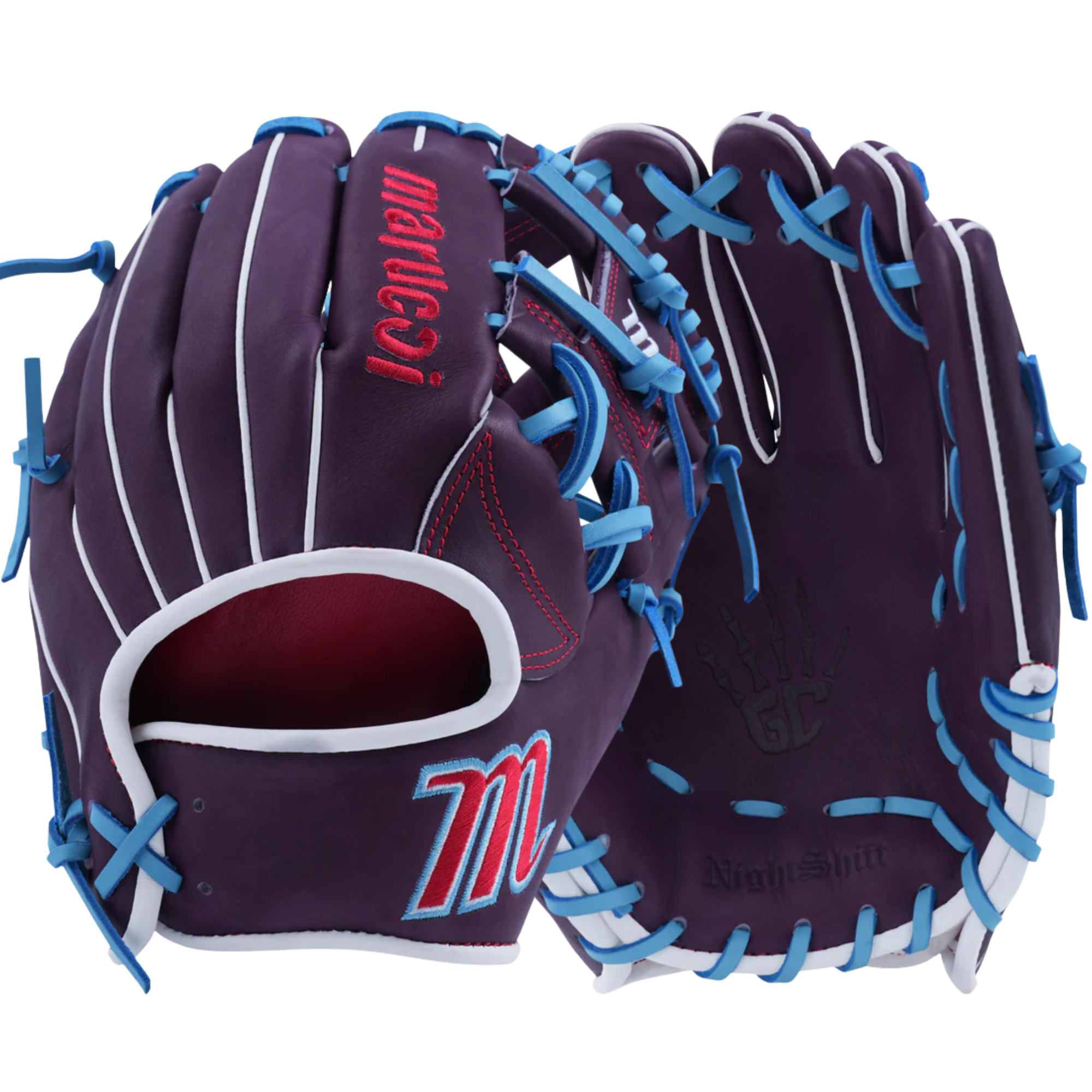 Marucci Nightshift Jetski 11.5" I-Web glove front and back view with ’90s-inspired colorway.