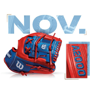 Wilson A2000 1786 glove in red and blue for November 2016 GOTM featuring Rougned Odor's custom design.