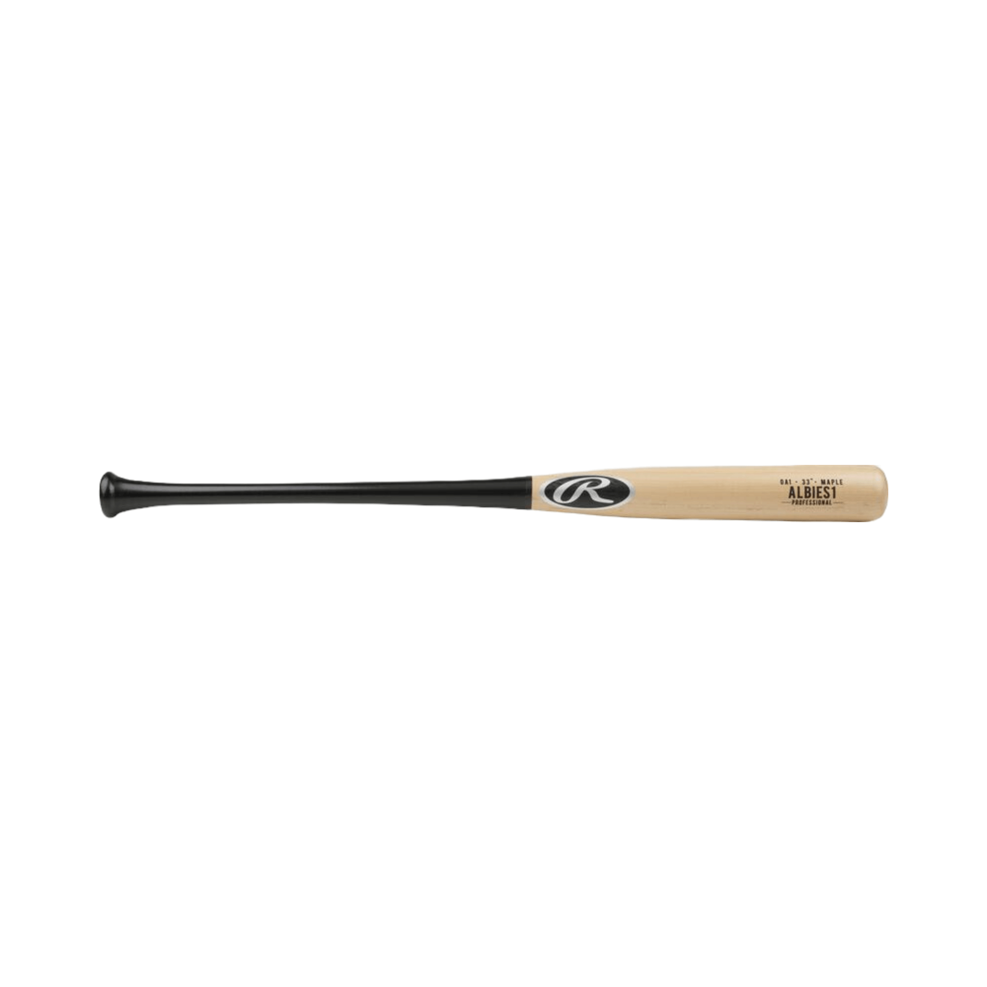 Rawlings Pro Label Ozzie Albies maple wood bat, designed for performance and quality, featuring Woodsaver packaging technology.