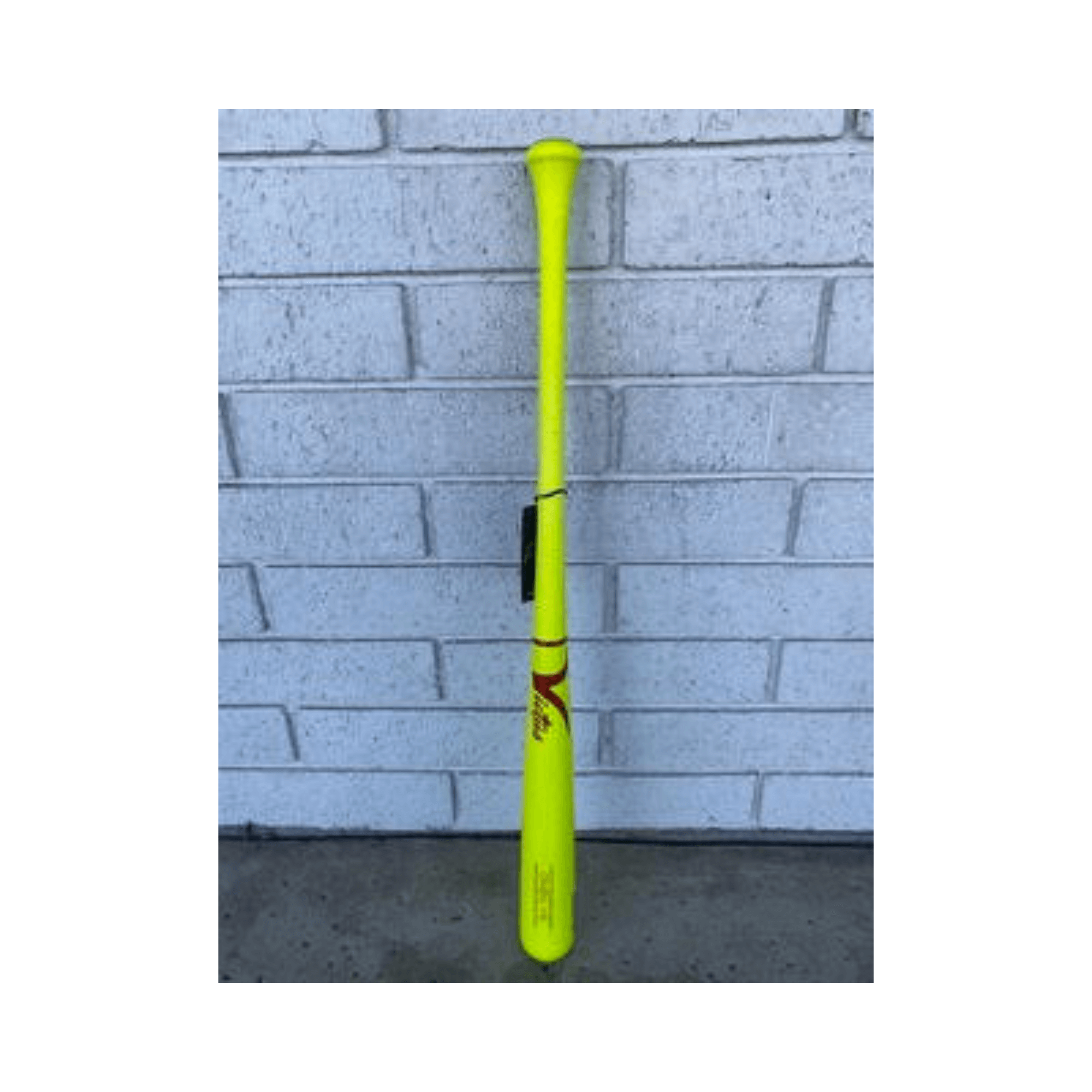 Bright yellow baseball bat with a sleek design, showcasing a thin barrel and a slightly flared knob.